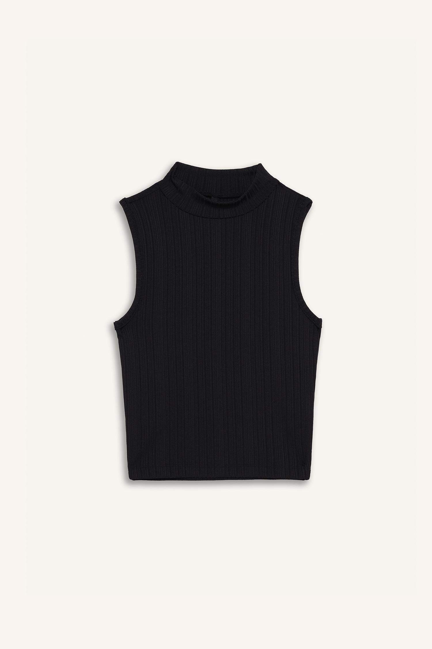 Slim Fit Dar Kesim Yarım Balıkçı Yaka Fitilli Kaşkorse Atlet