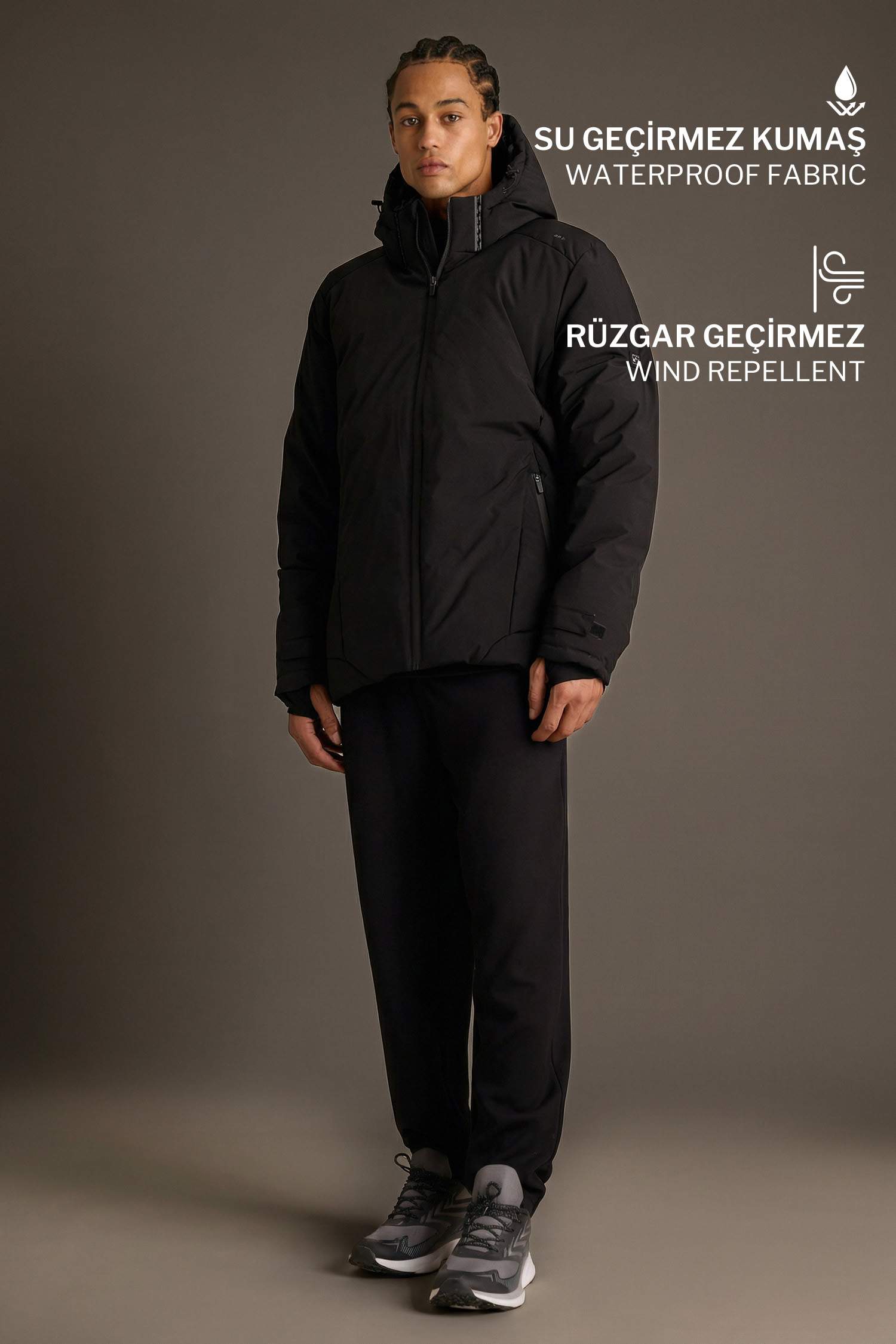 Usb Isıtıcılı Su İtici Rüzgar Geçirmez Kapüşonlu Fermuarlı Kışlık Kayak Montu