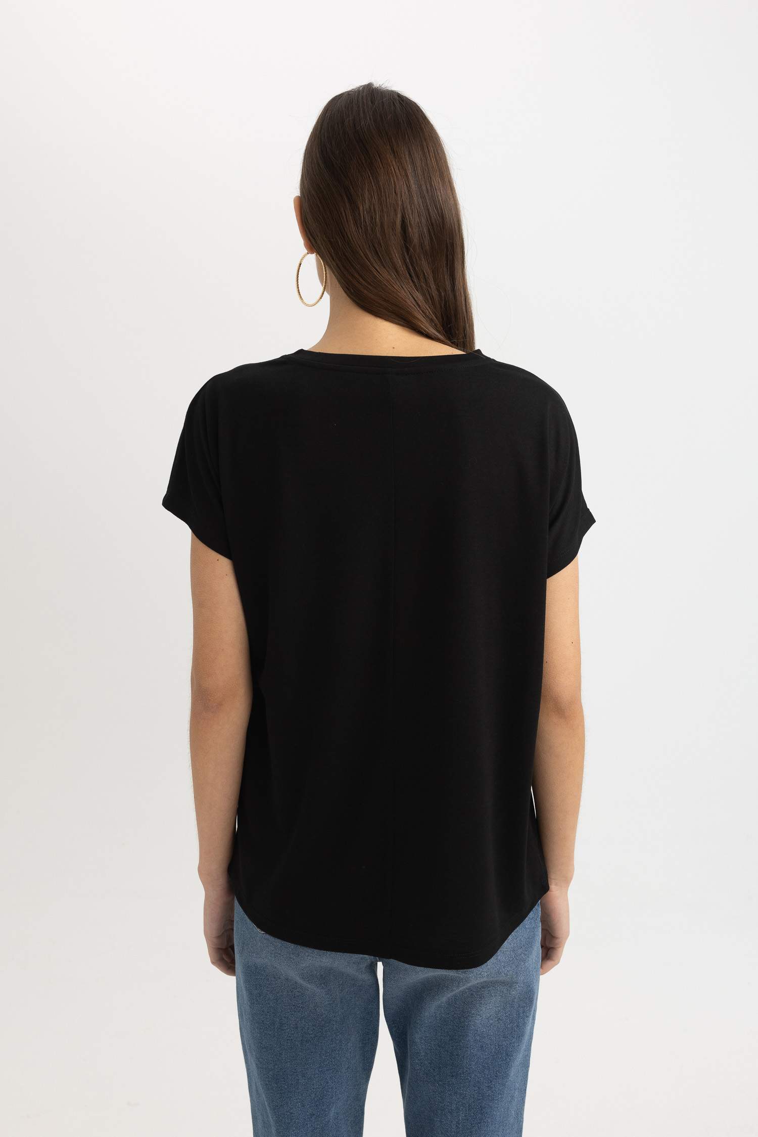 Bisiklet Yaka Baskılı Kısa Kollu Tişört