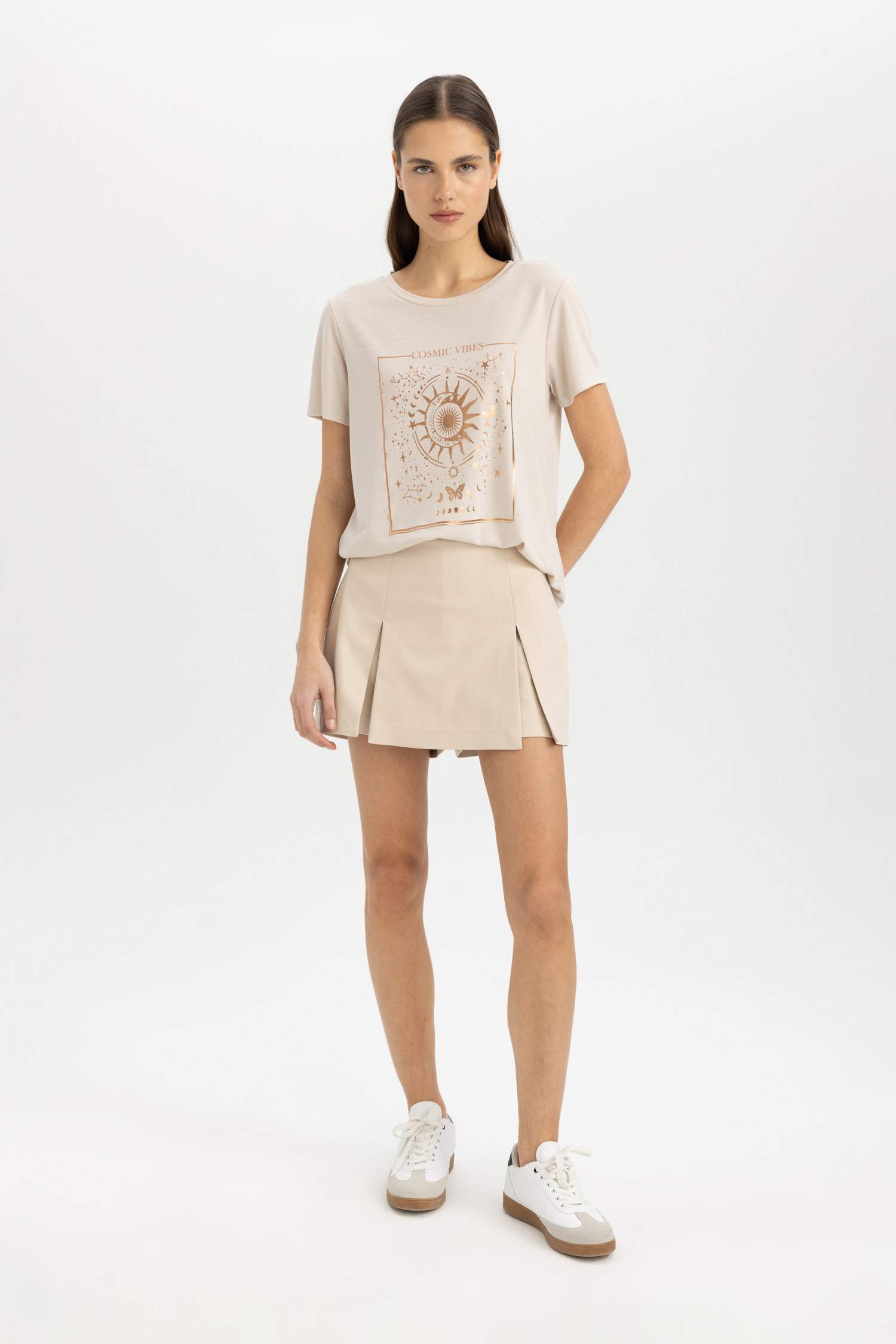 Relax Fit Bisiklet Yaka Baskılı Kısa Kollu Tişört