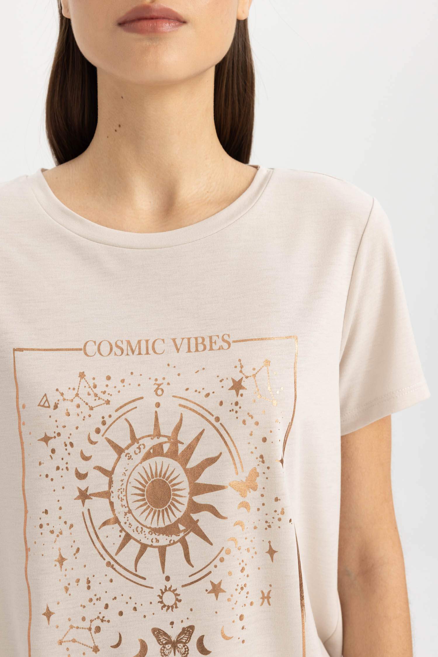 Relax Fit Bisiklet Yaka Baskılı Kısa Kollu Tişört