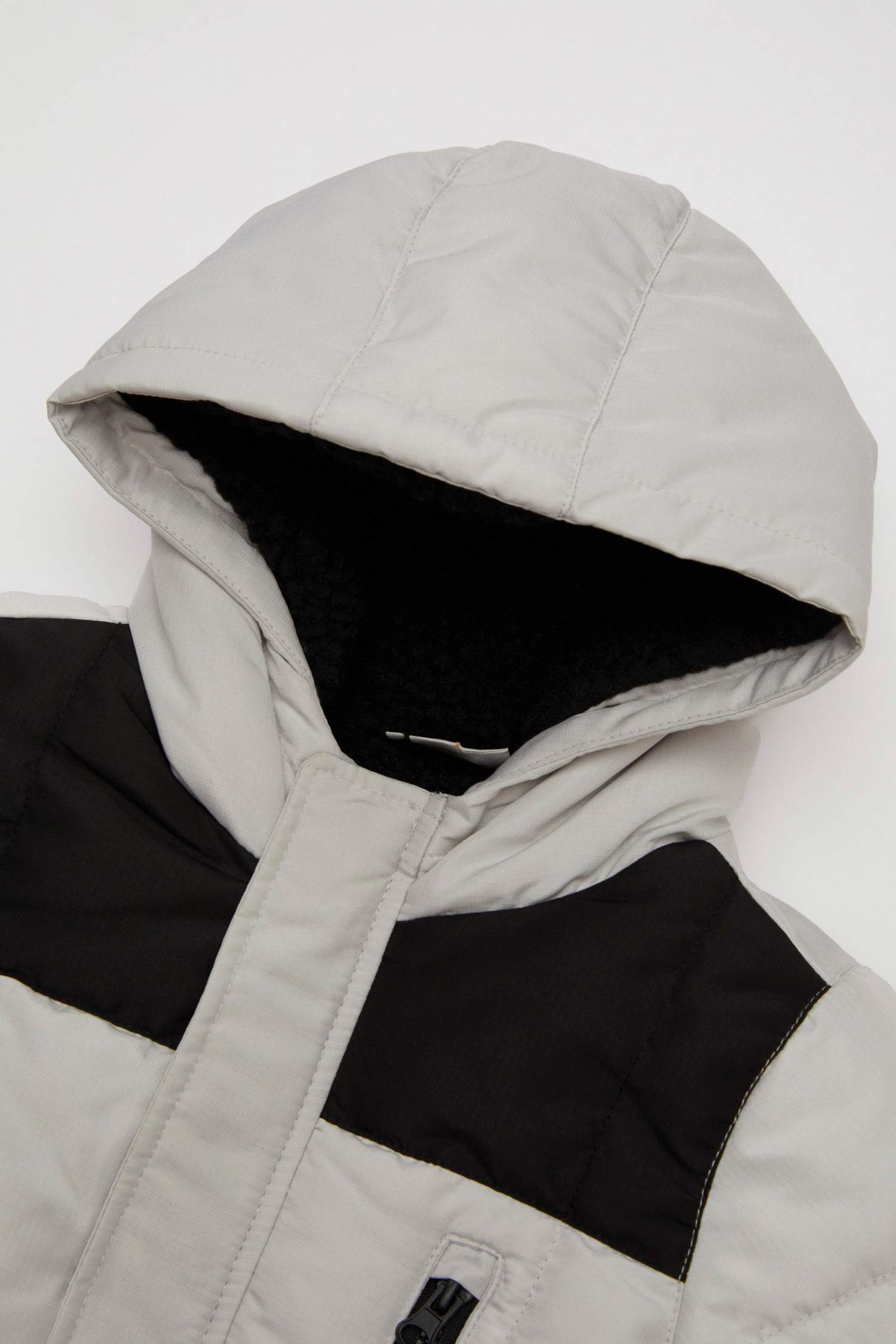 Erkek Bebek Su Geçirmez Polarlı Çok Renkli Ribana Kollu Kapüşonlu Şişme Mont