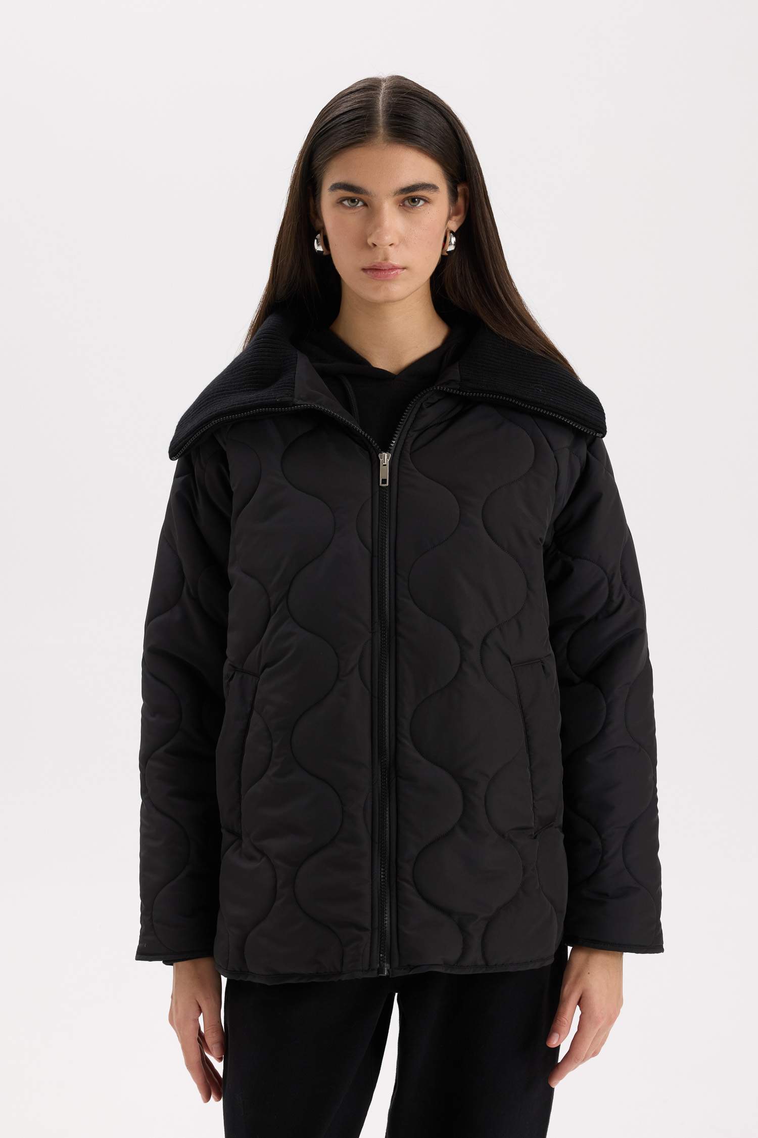 Su Geçirmez Mevsimlik Mont Kapitoneli Fermuarlı Cepli Hafif