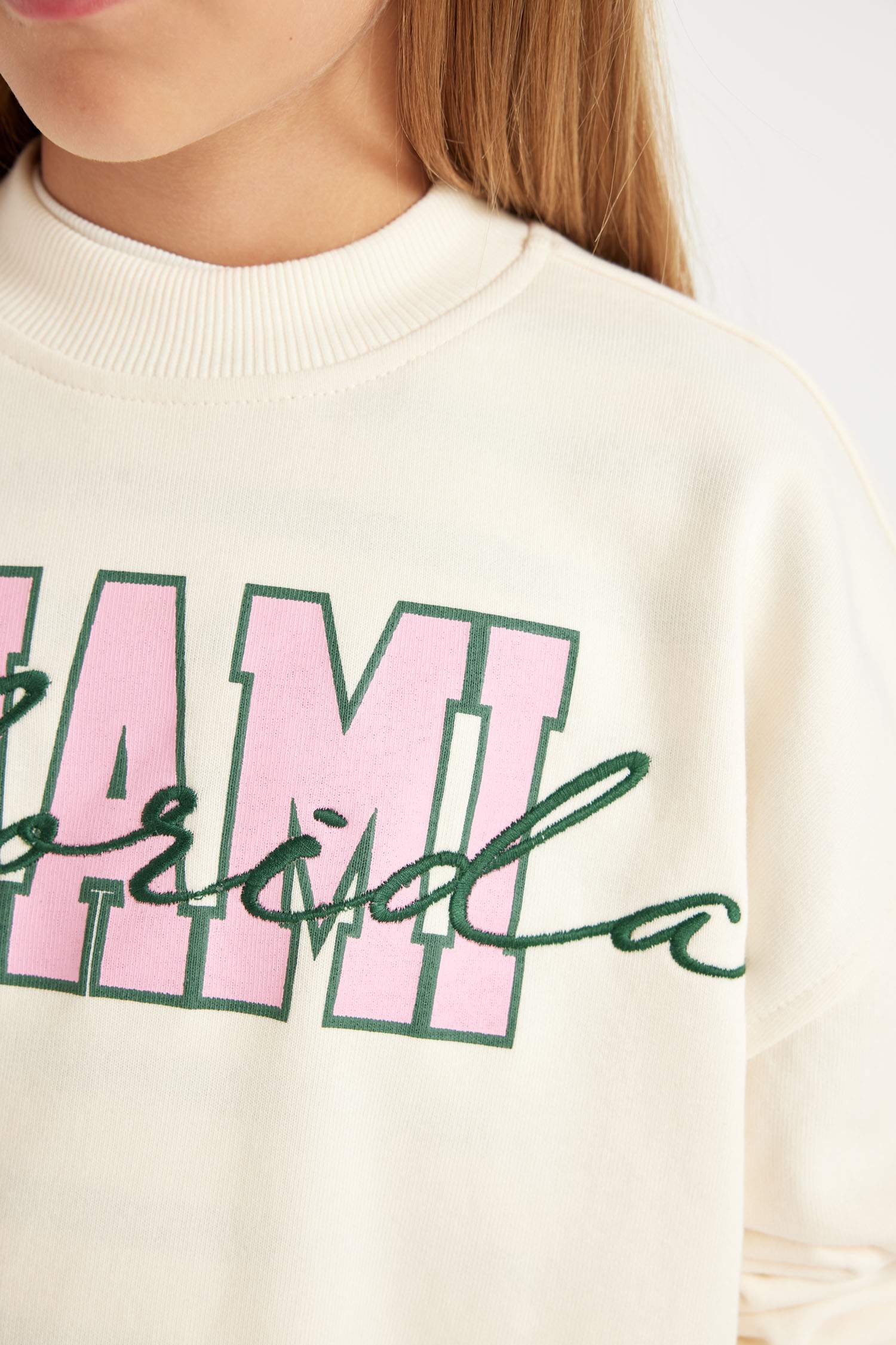 Kız Çocuk 2'li Takım Baskılı Okul Sweatshirt Geniş Bol Paça Eşofman Altı