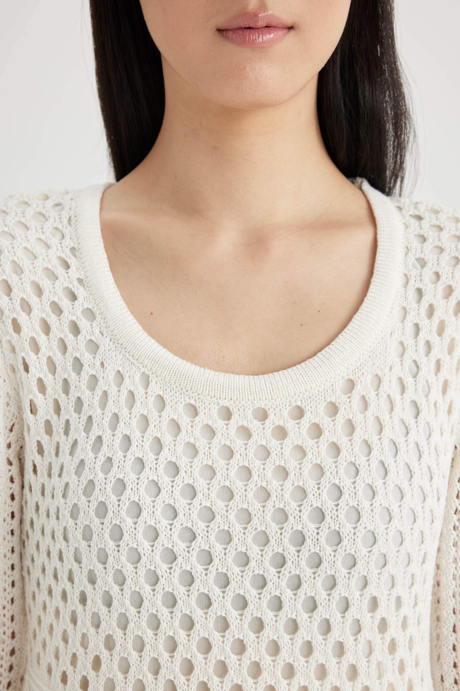 a-сызықты мойын ойығы ұзын жеңді Көйлек