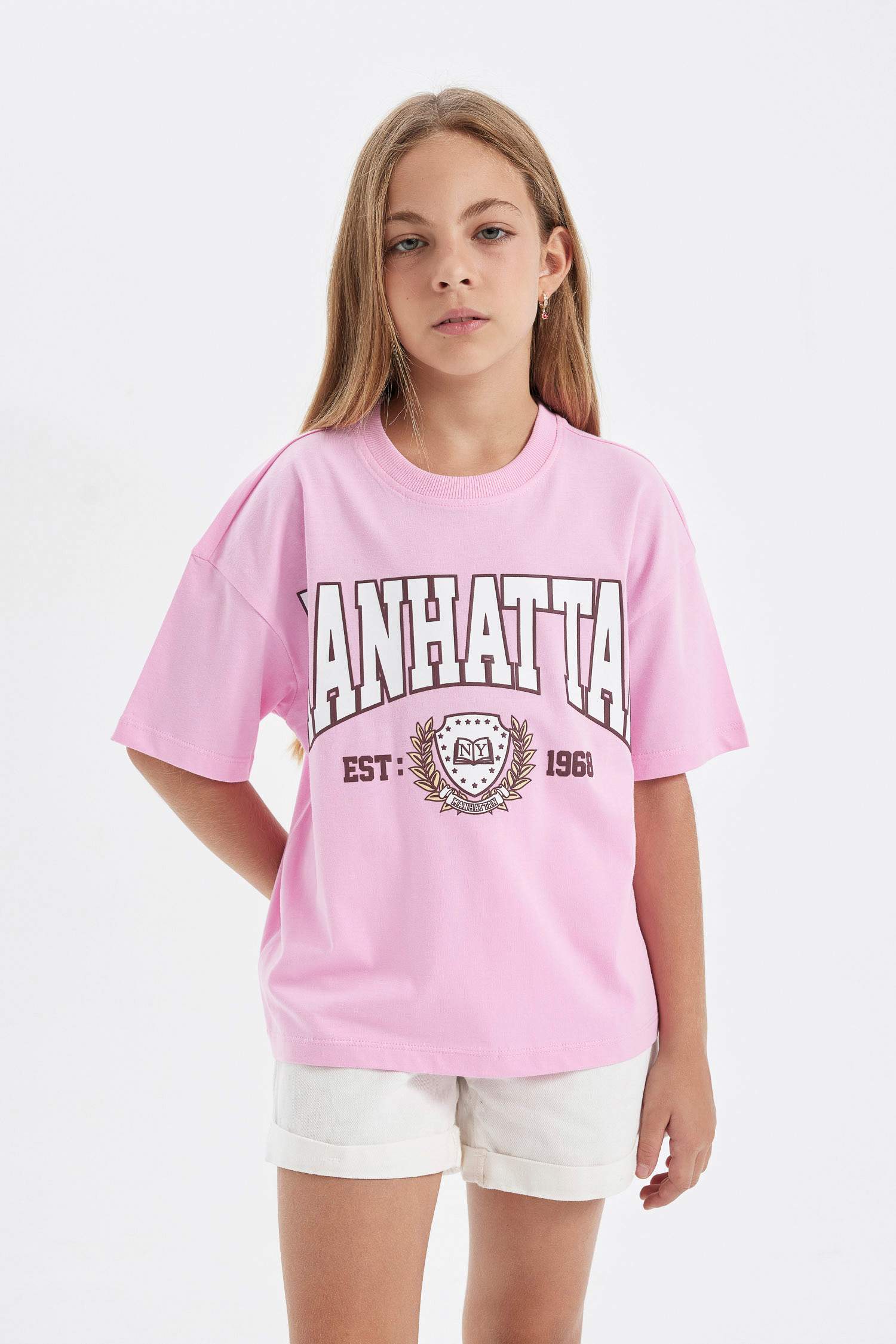 T-Shirt Oversize imprimé à Manches Courtes et Col Rond pour Fille
