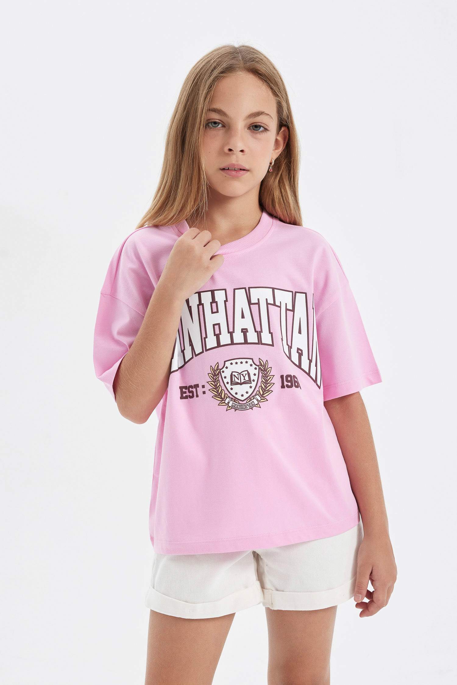 T-Shirt Oversize imprimé à Manches Courtes et Col Rond pour Fille