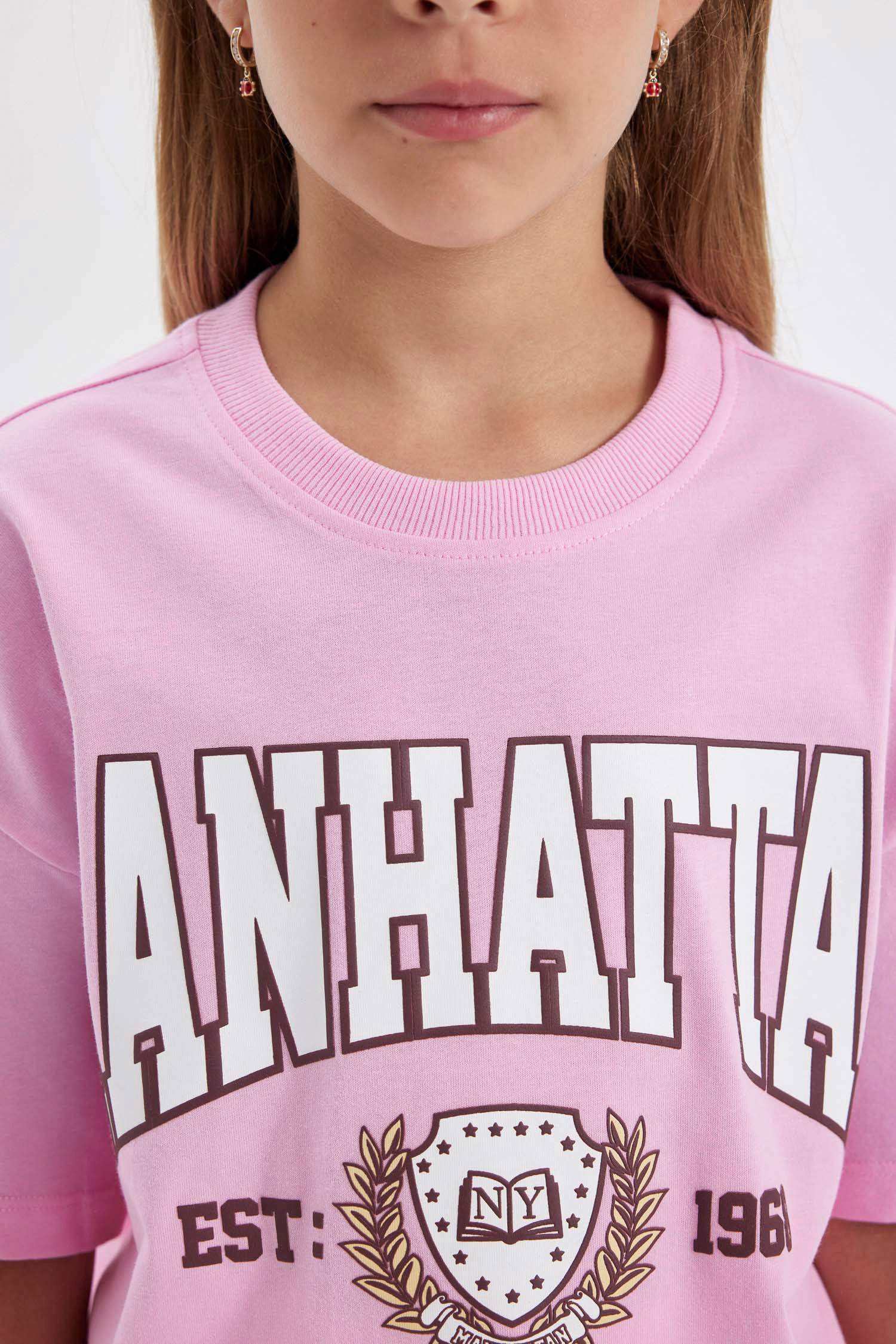 T-Shirt Oversize imprimé à Manches Courtes et Col Rond pour Fille