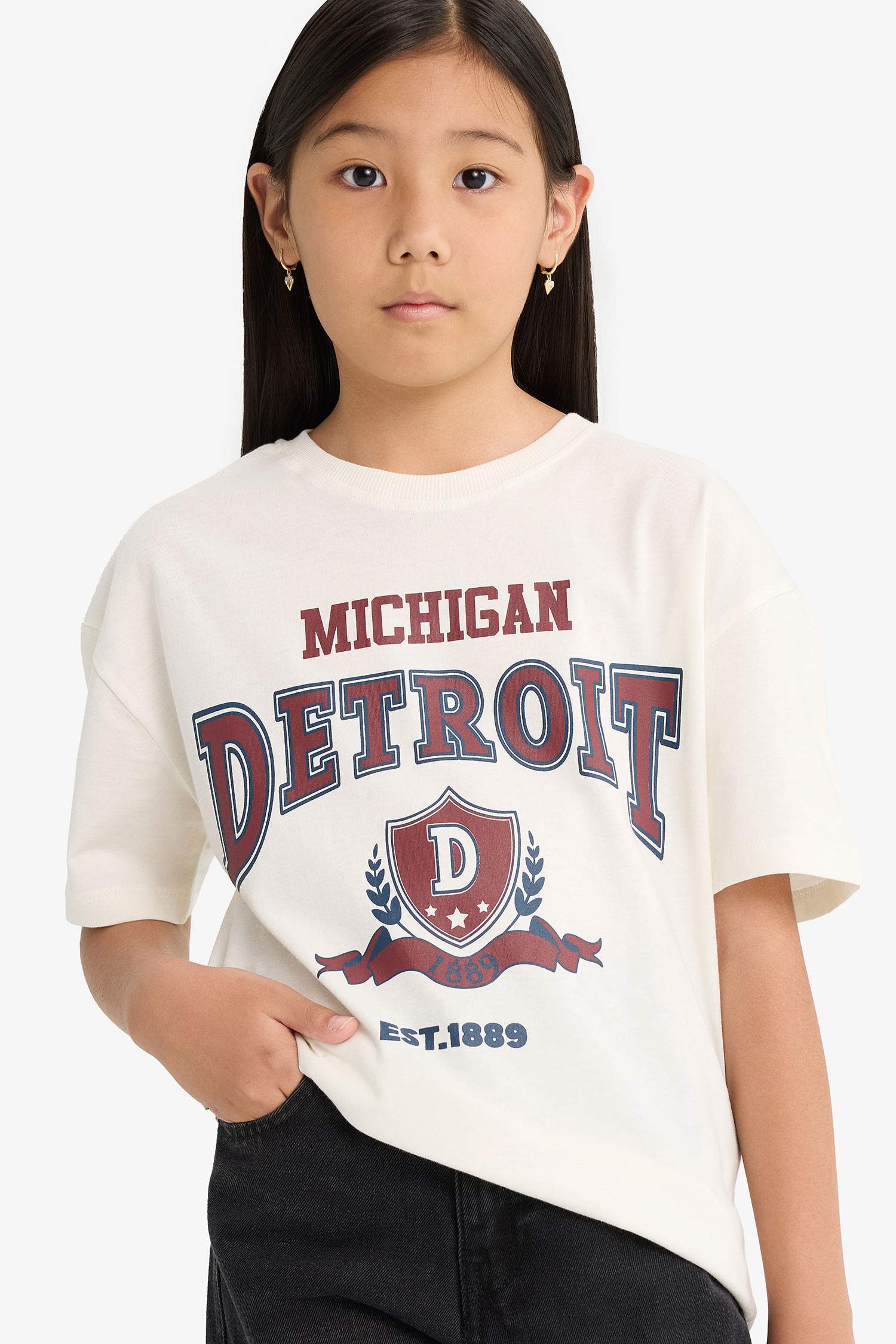 Girl Oversize Loose Fit Crew Neck University Printed T-Shirt