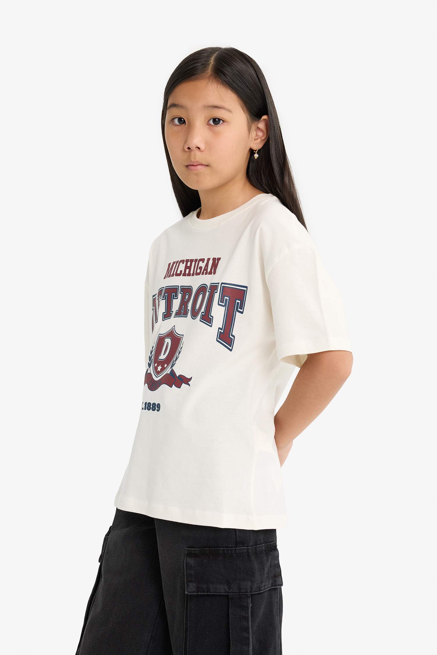 Girl Oversize Loose Fit Crew Neck University Printed T-Shirt