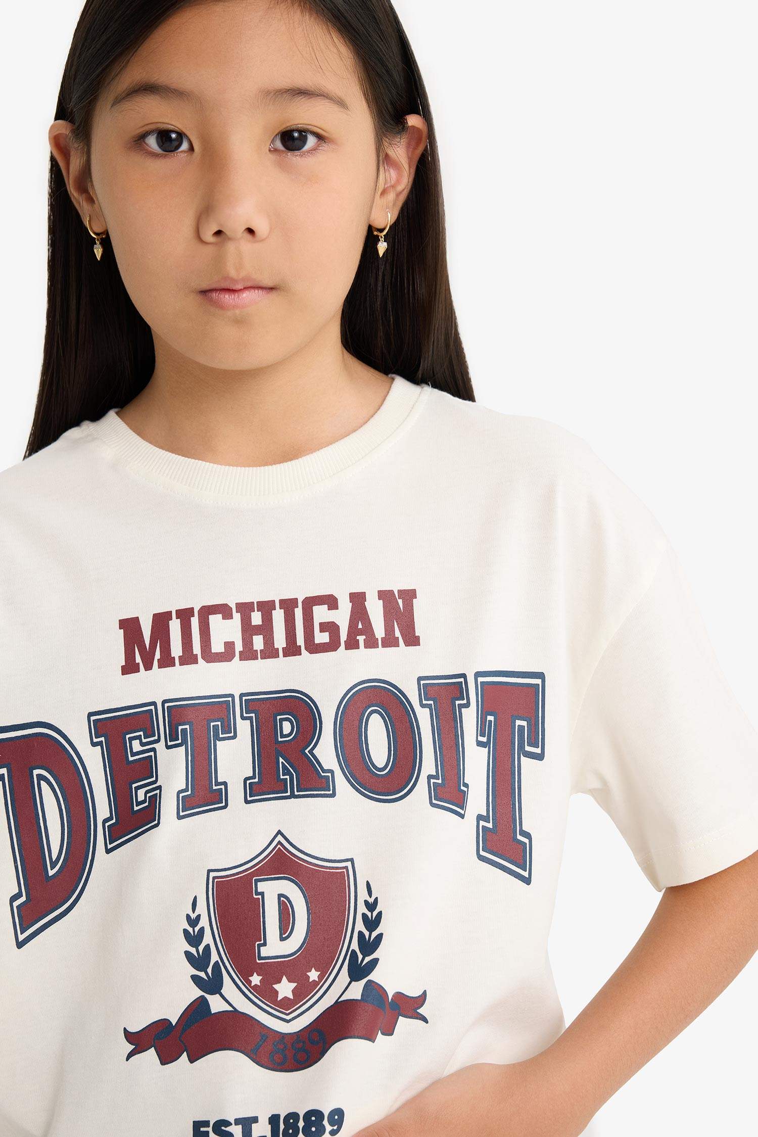 Girl Oversize Loose Fit Crew Neck University Printed T-Shirt