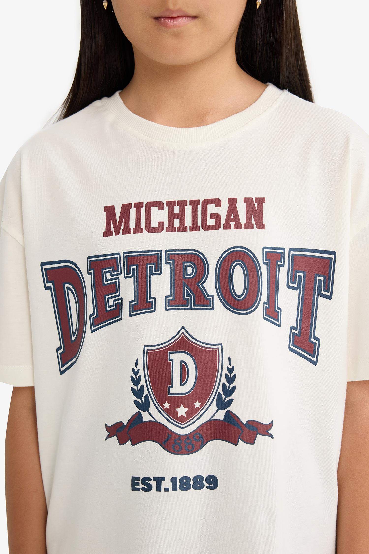 Girl Oversize Loose Fit Crew Neck University Printed T-Shirt