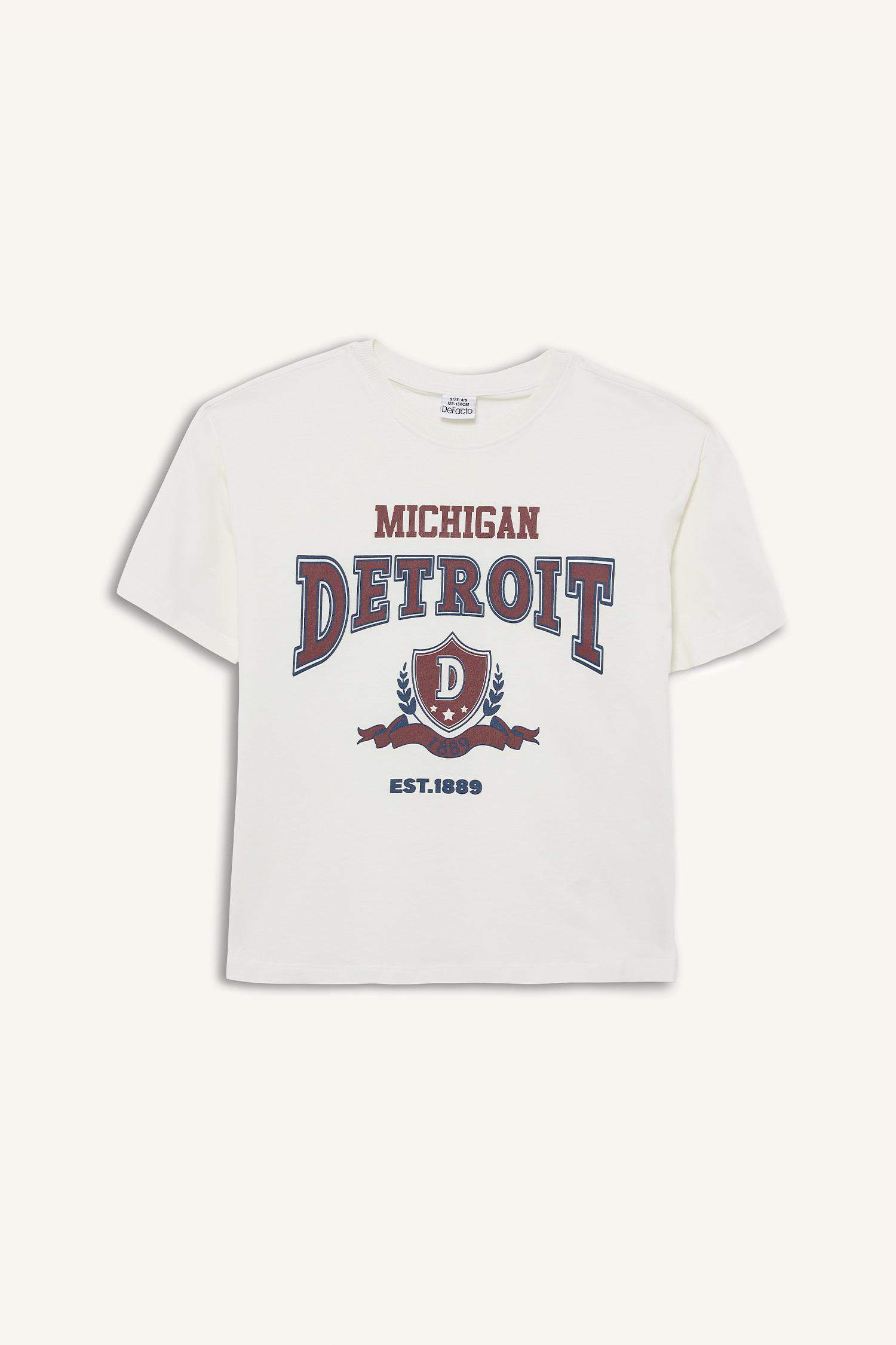 Girl Oversize Loose Fit Crew Neck University Printed T-Shirt