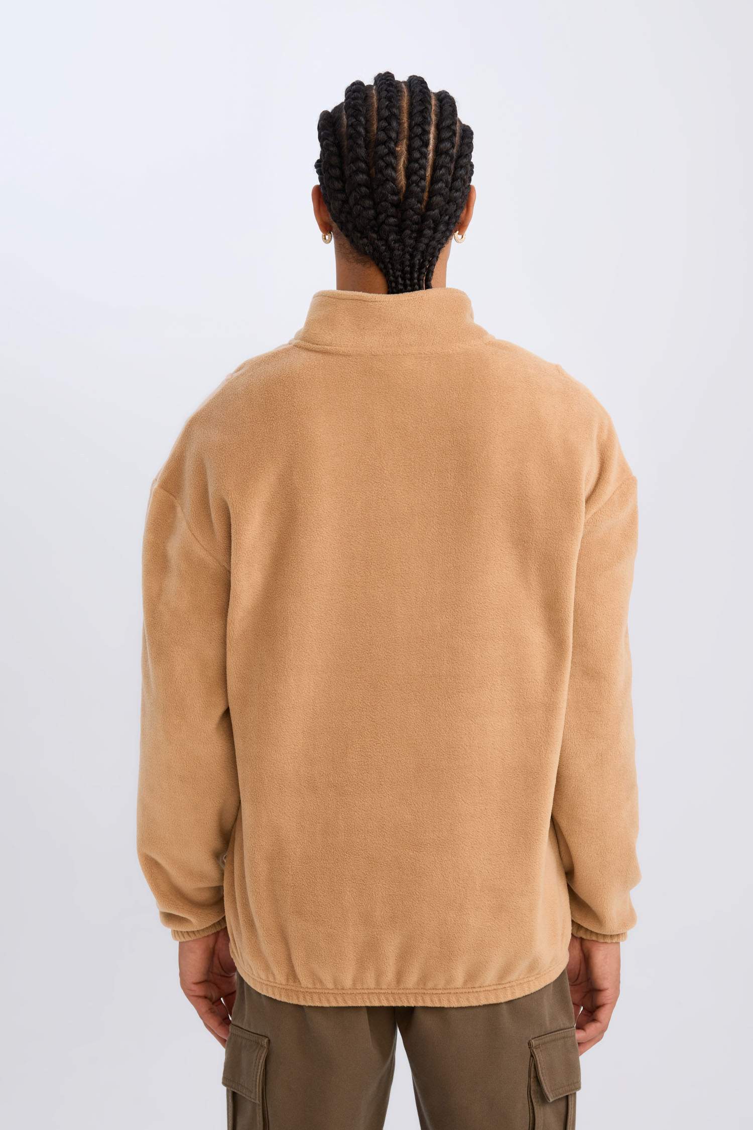 Comfort Regular Fit Rahat Kalıp Dik Yaka Baskılı Polar Sweatshirt