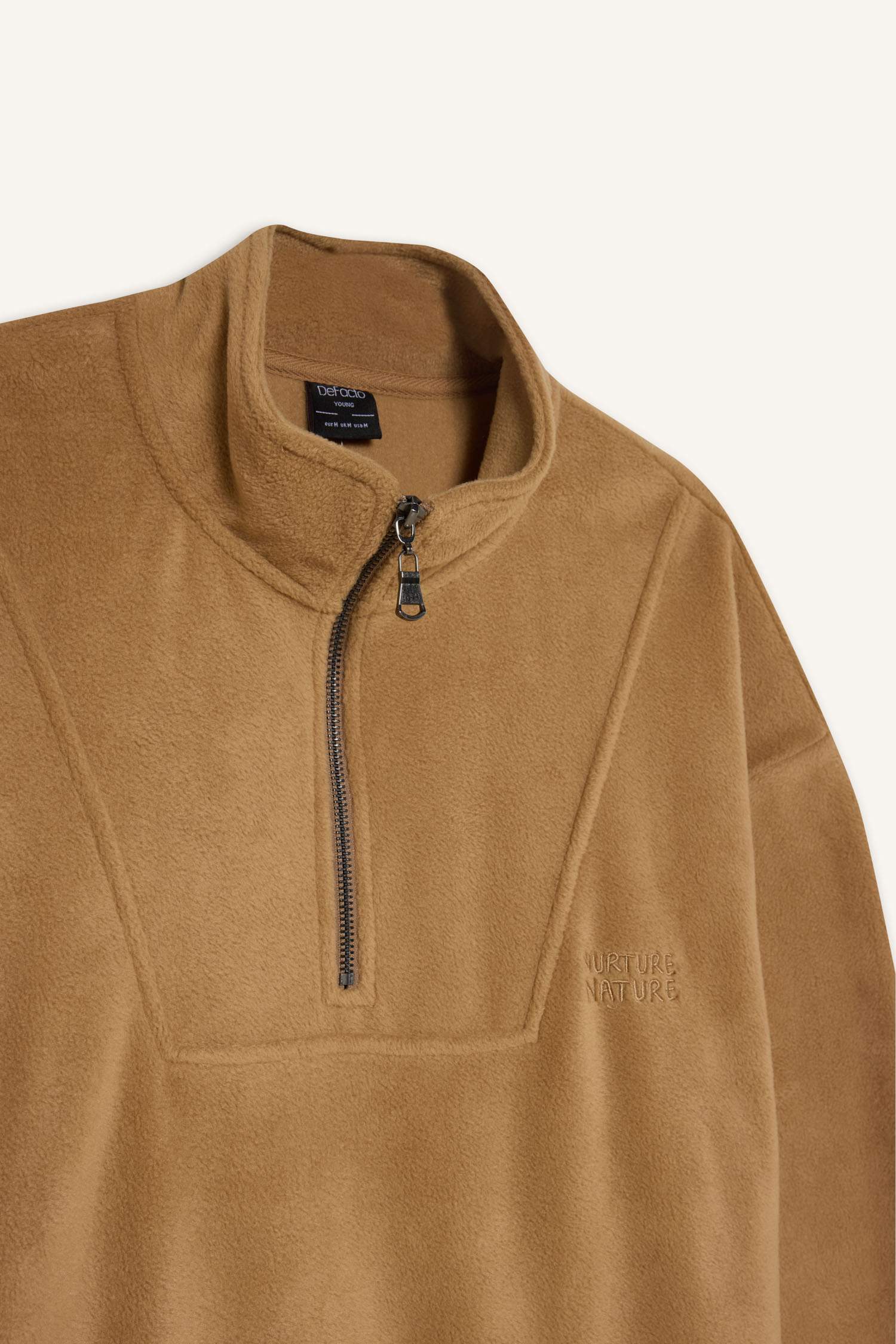 Comfort Regular Fit Rahat Kalıp Dik Yaka Baskılı Polar Sweatshirt