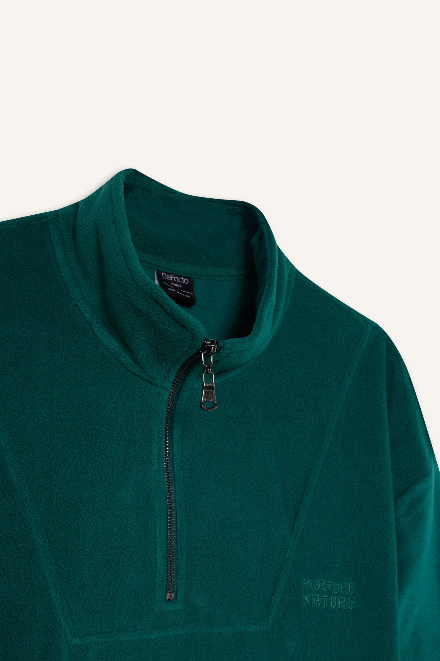 Comfort Regular Fit Rahat Kalıp Dik Yaka Baskılı Polar Sweatshirt