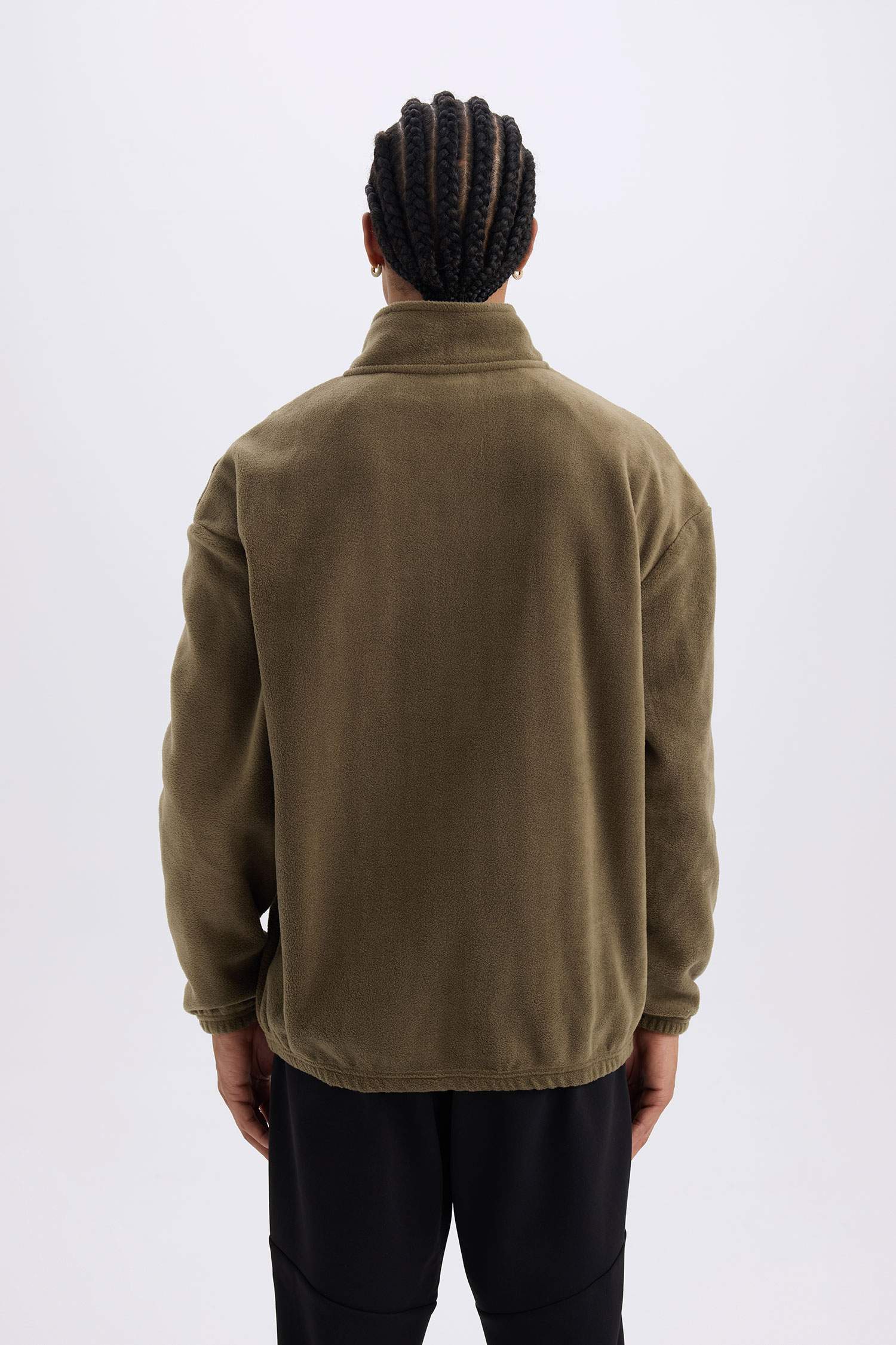 Comfort Regular Fit Rahat Kalıp Dik Yaka Baskılı Polar Sweatshirt