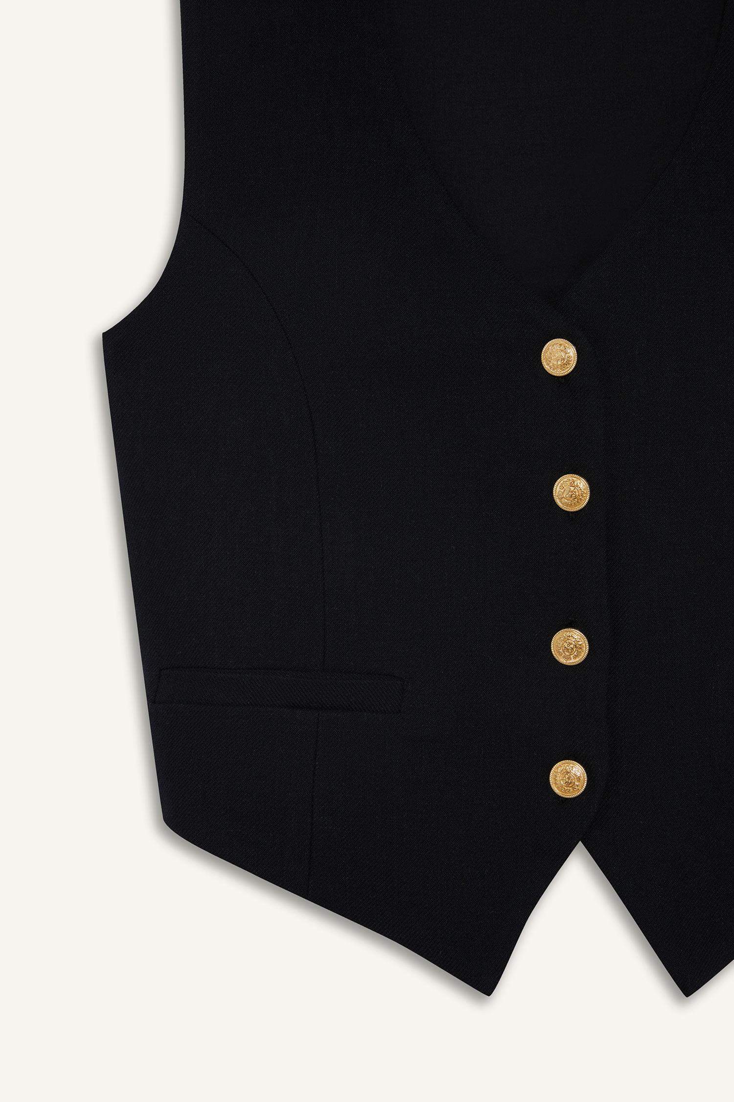 V Neck Linen Blend Crop Blazer Vest