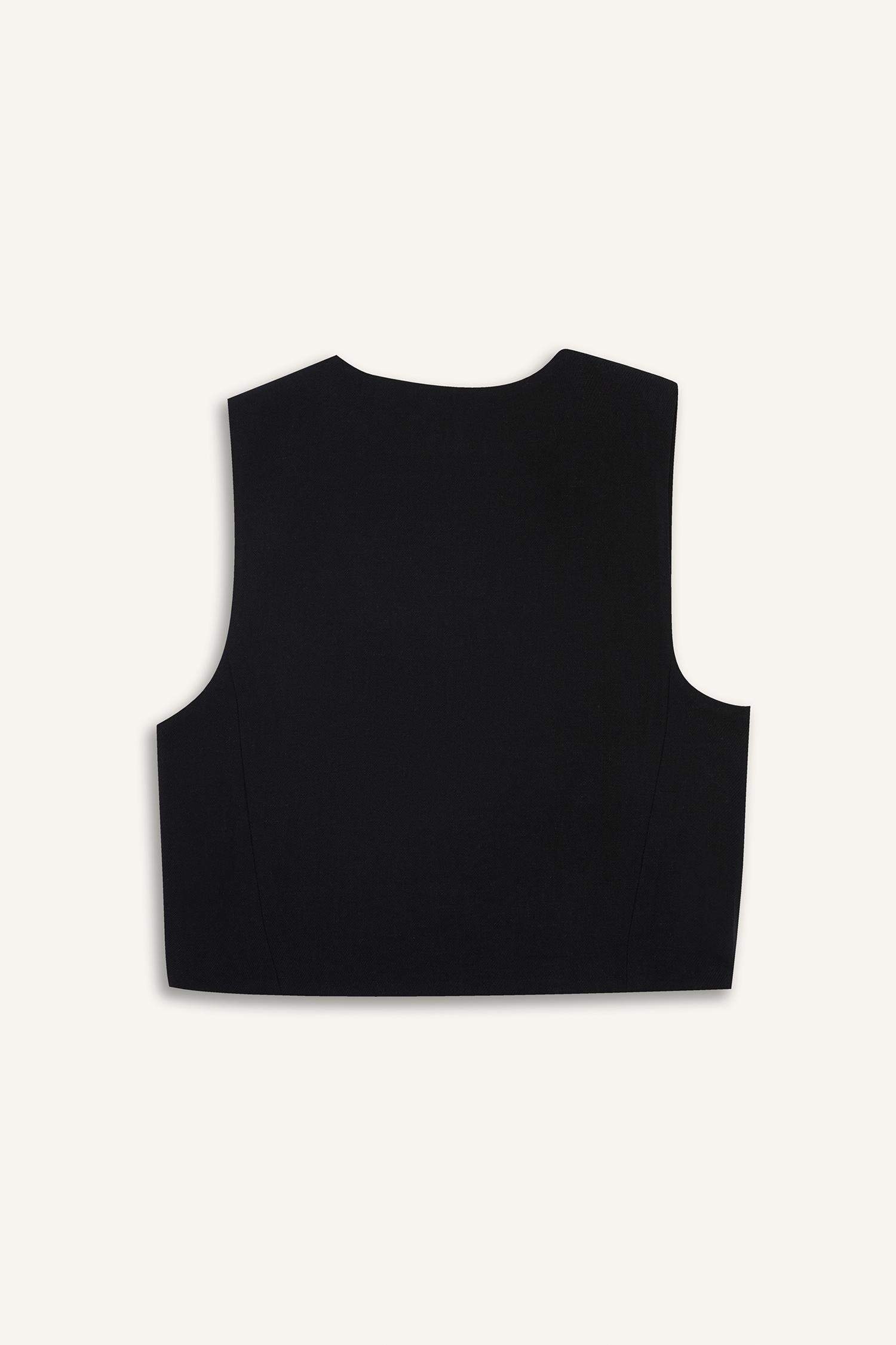 V Neck Linen Blend Crop Blazer Vest