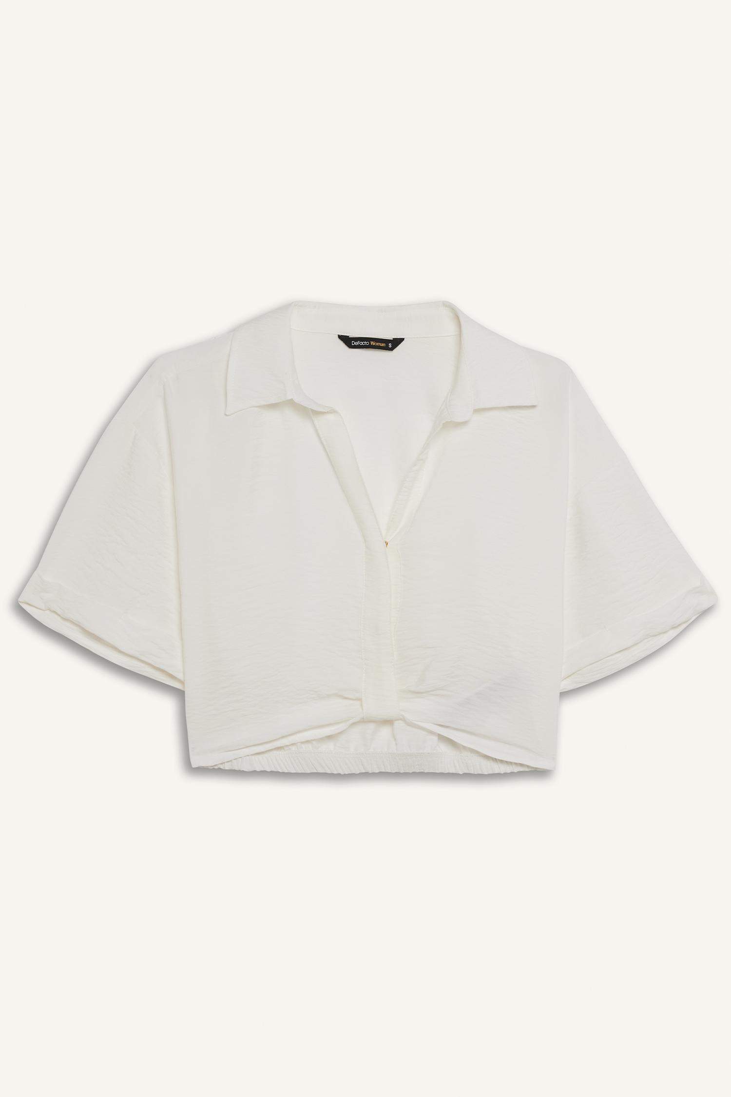 Chemise courte aspect lin à manches courtes