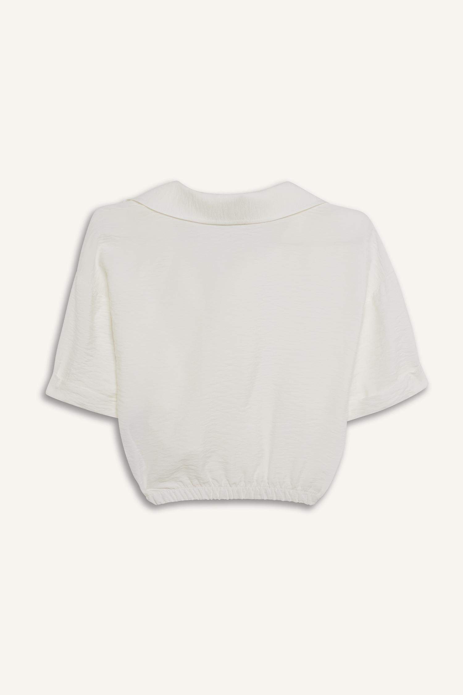 Chemise courte aspect lin à manches courtes