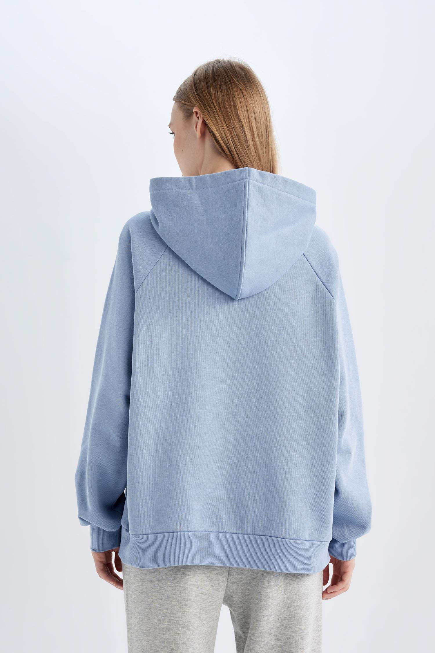 Oversize Geniş Kalıp Kapüşonlu Kanguru Cepli Kalın Basic Düz Sweatshirt