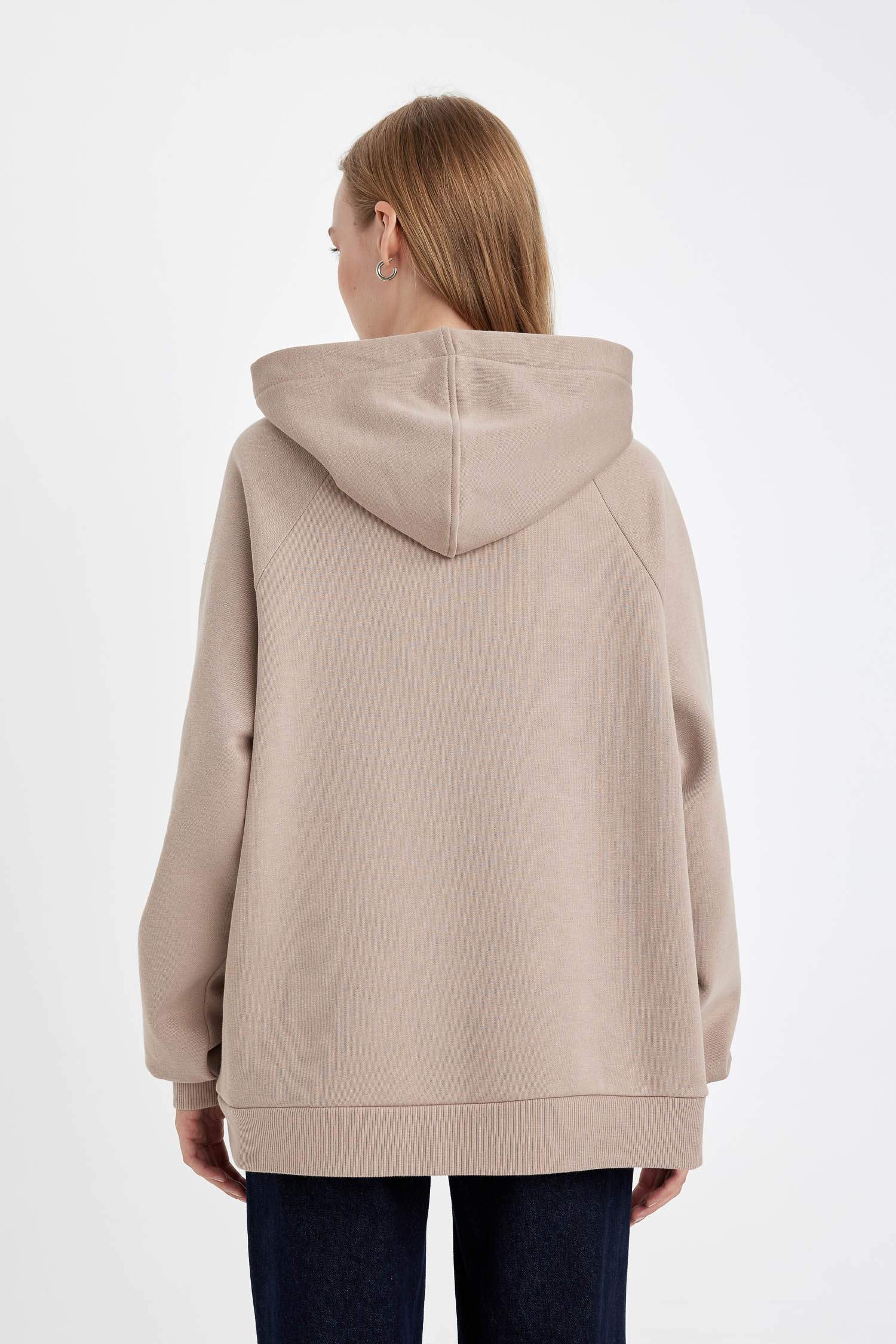 Oversize Geniş Kalıp Kapüşonlu Kanguru Cepli Kalın Basic Düz Sweatshirt