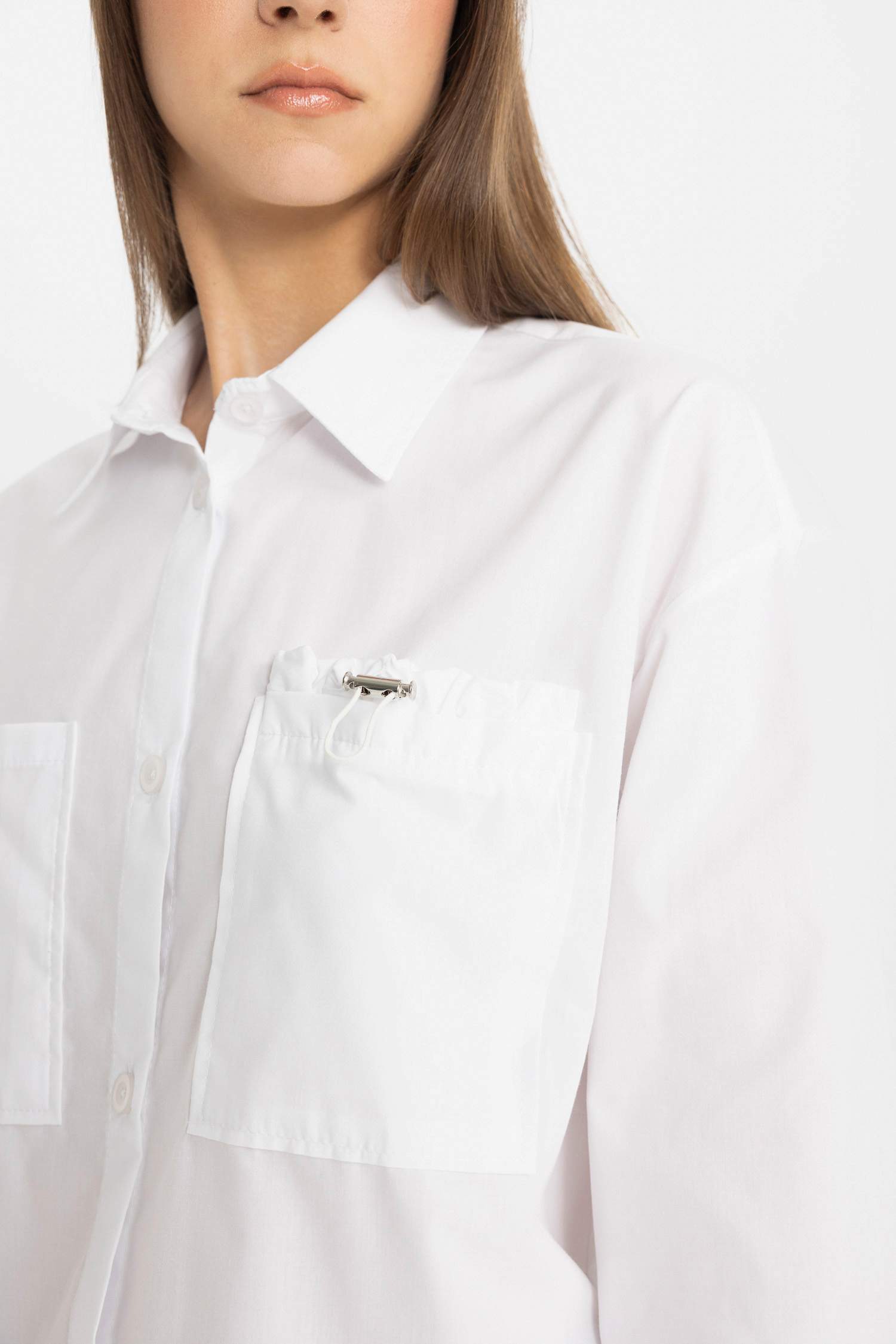 تونيك كم طويل بوبلين قصة مريحة وياقة قميص