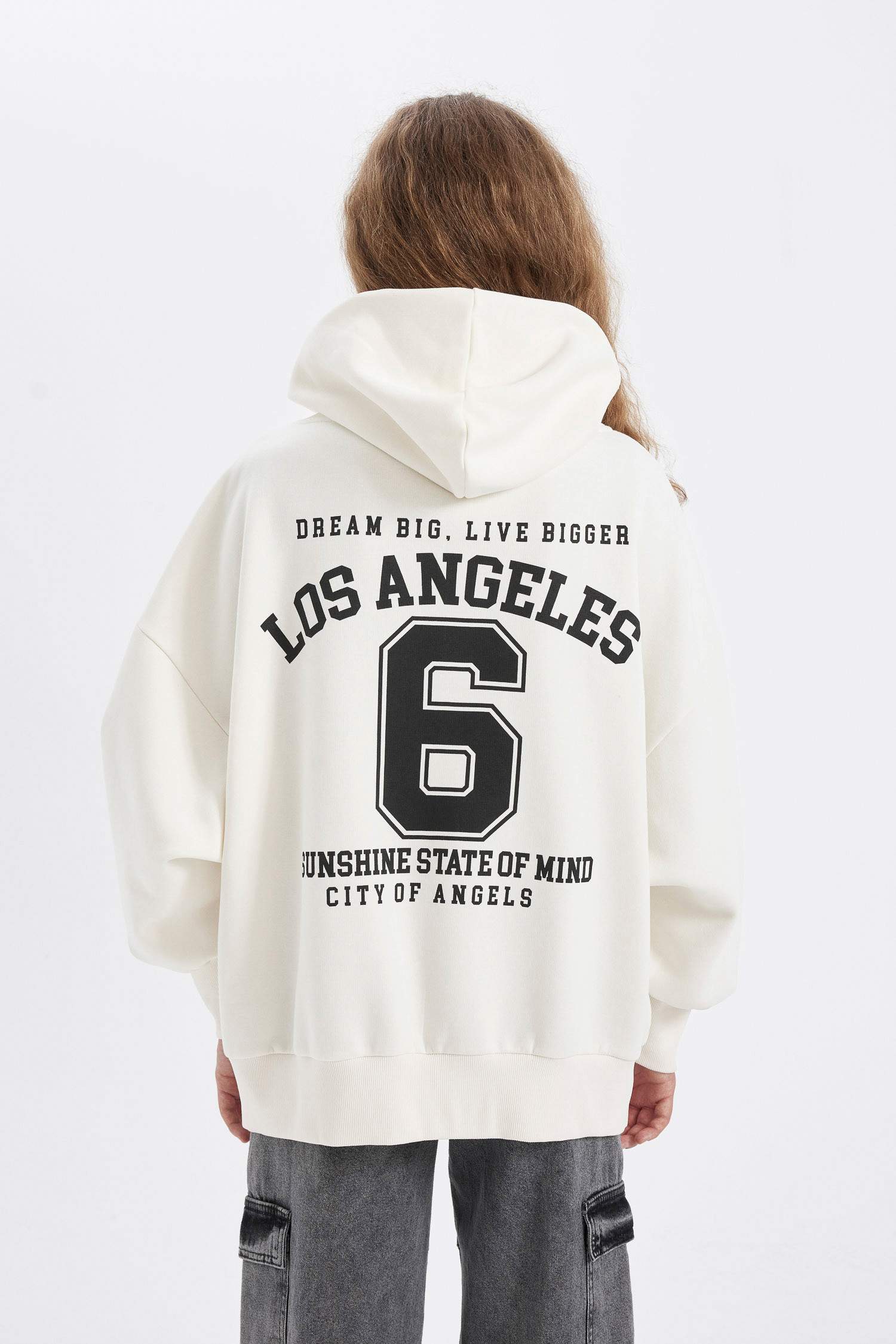 Oversize Geniş Kalıp Kapüşonlu Sırt Baskılı Kalın Fermuarlı Sweatshirt