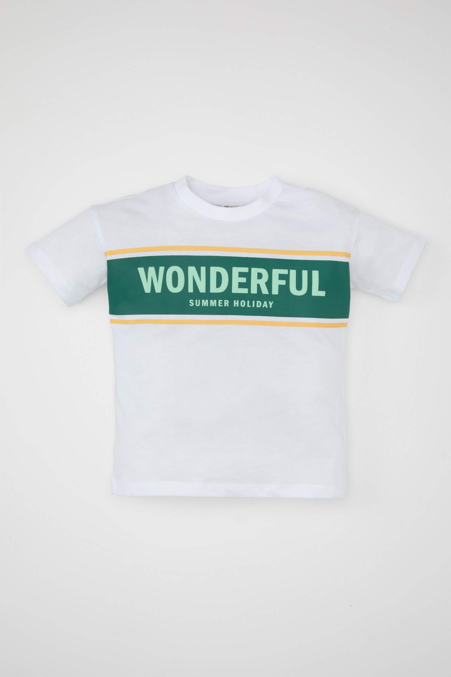 Erkek Bebek Bisiklet Yaka Baskılı Kısa Kollu Tişört