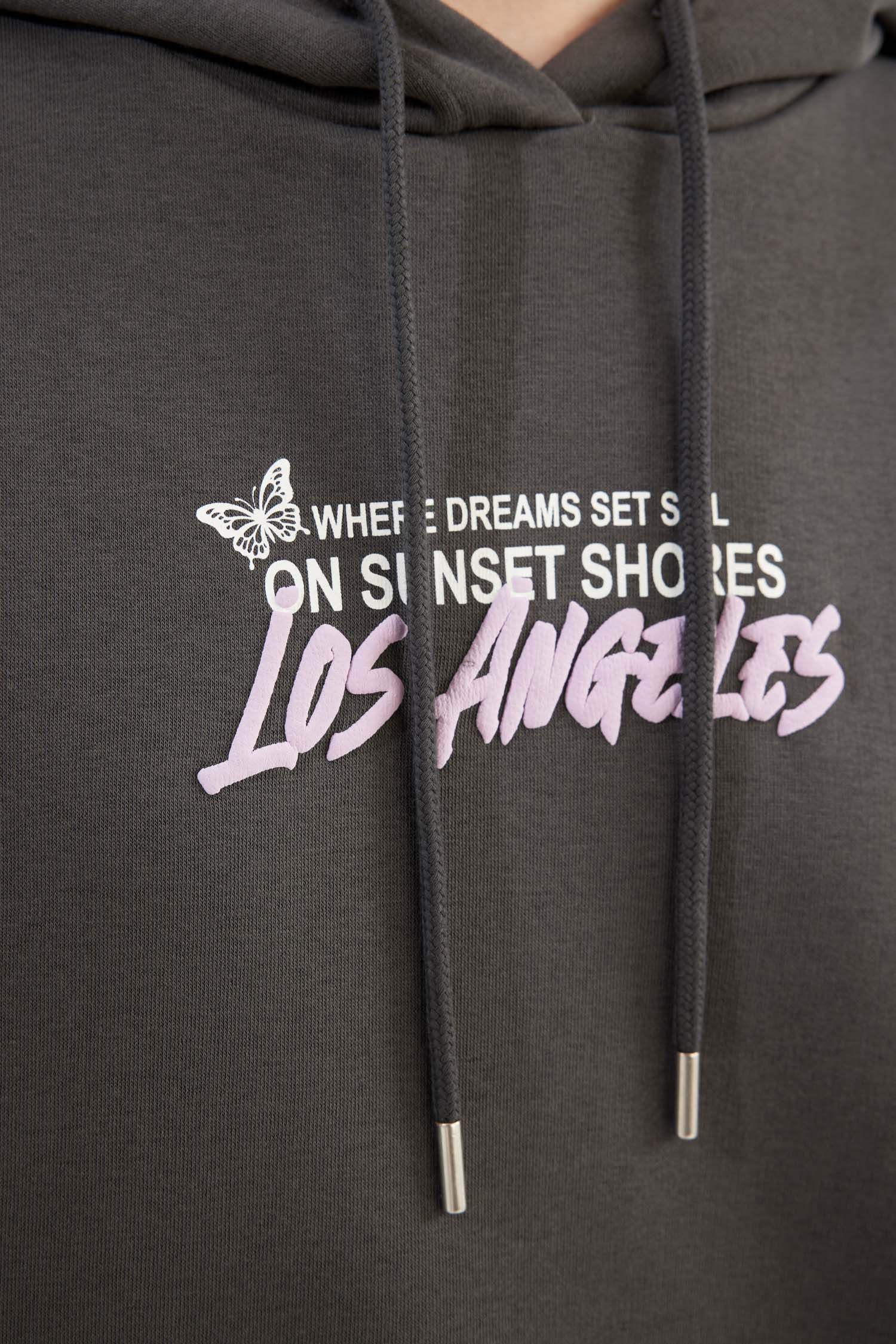 Oversize Fit Hooded Printed Thick Sweatshirt