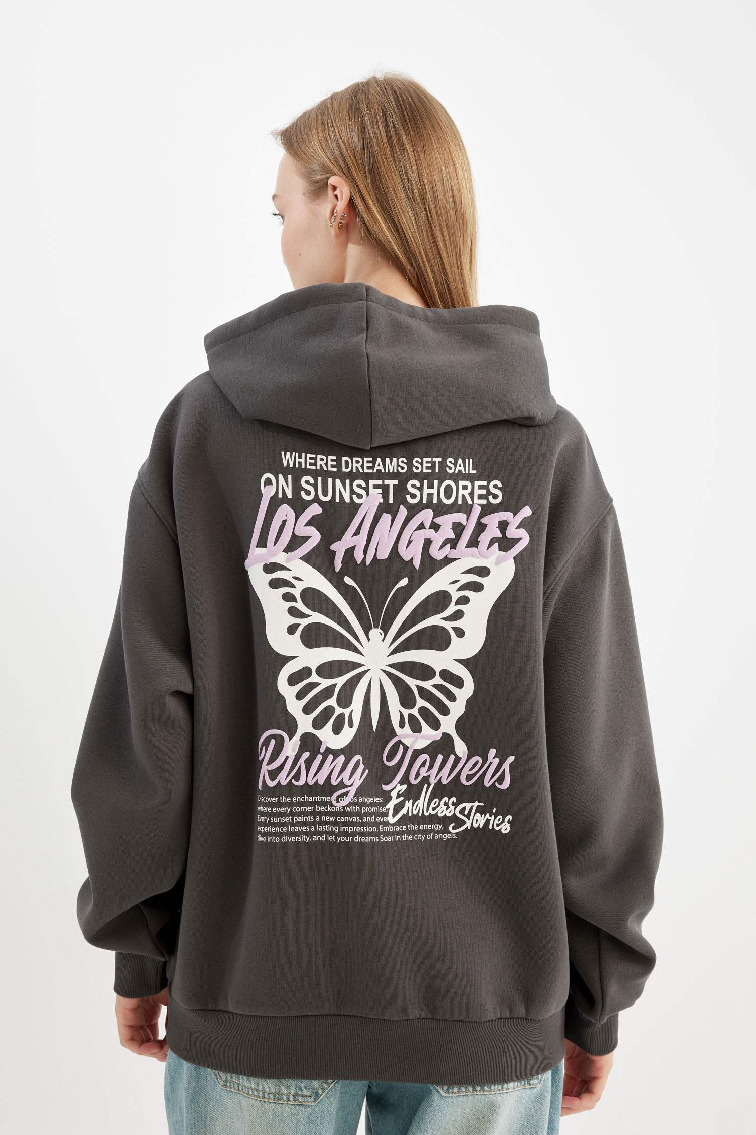 Oversize Fit Hooded Printed Thick Sweatshirt