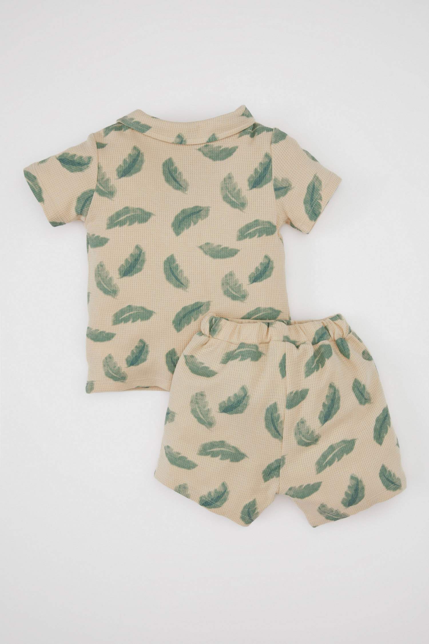 Erkek Bebek 2'li Takım Waffle Desenli Polo Yaka Kısa Kollu Tişört Şort