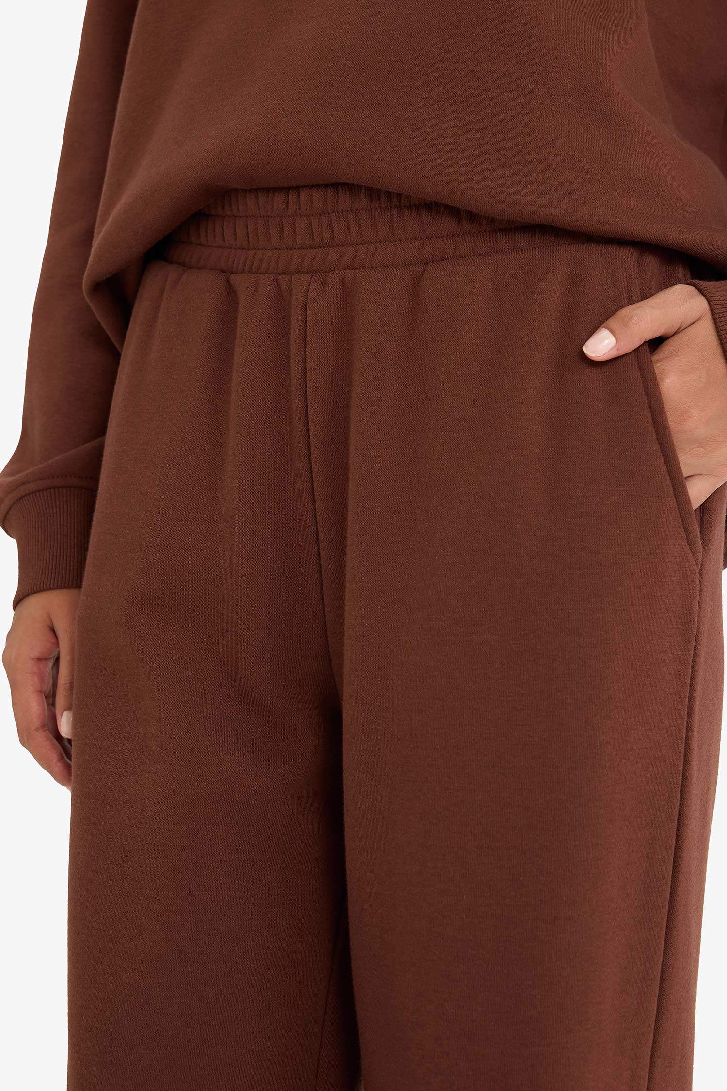 Straight Fit Basic Thick Sweatshirt Fabric Trousers