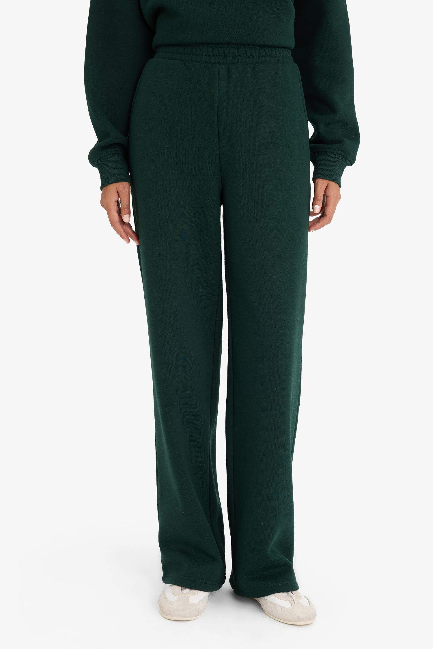 Straight Fit Basic Thick Sweatshirt Fabric Trousers