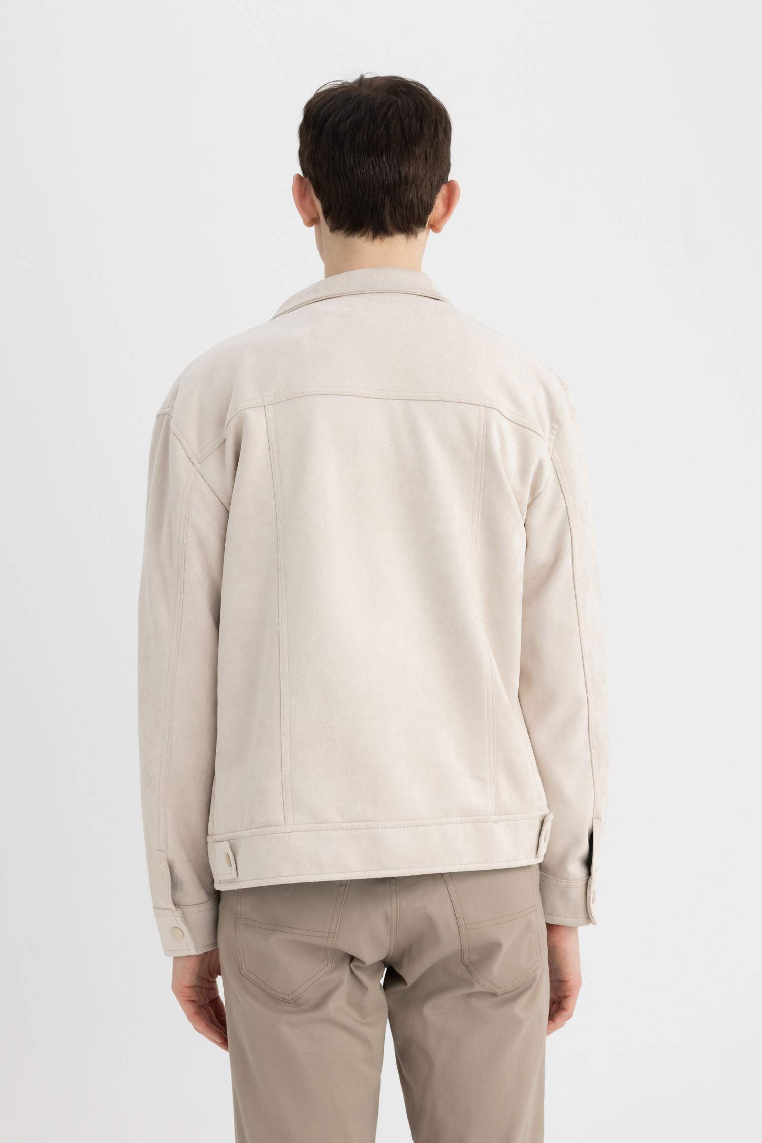 Slim Fit Dar Kesim Süet Ceket Dar Kesim Gömlek Yaka Çıtçıtlı Cepli