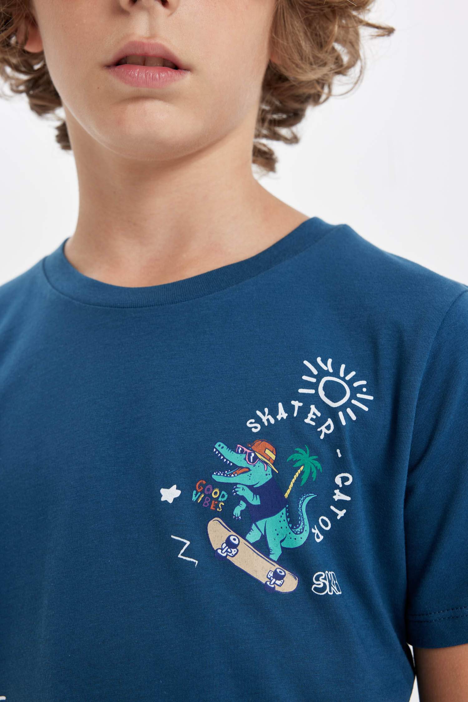 Erkek Çocuk Pijama Takımı Bisiklet Yaka Baskılı Kısa Kollu Şort