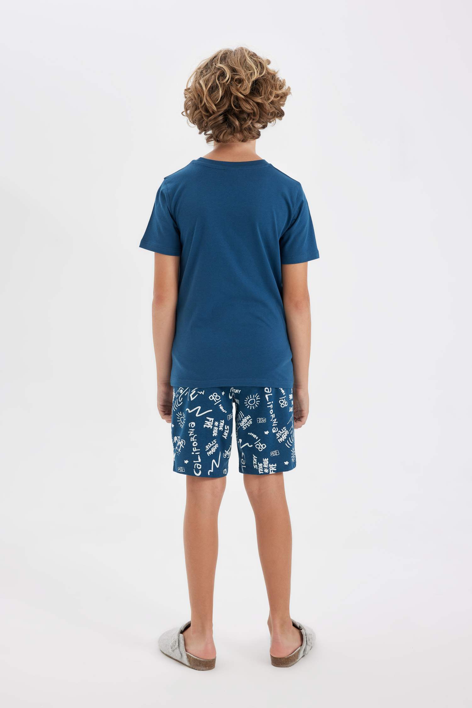 Erkek Çocuk Pijama Takımı Bisiklet Yaka Baskılı Kısa Kollu Şort