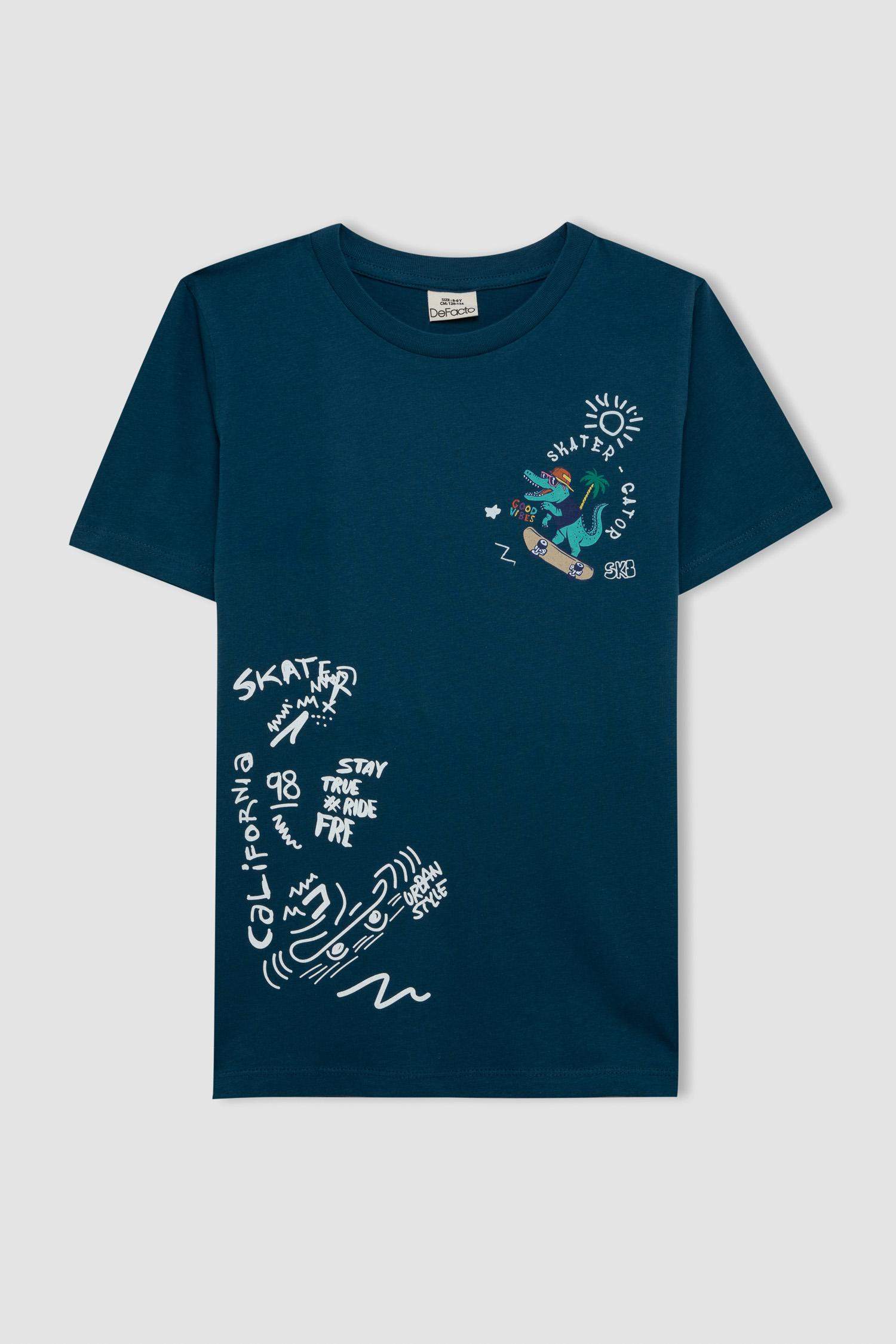 Erkek Çocuk Pijama Takımı Bisiklet Yaka Baskılı Kısa Kollu Şort