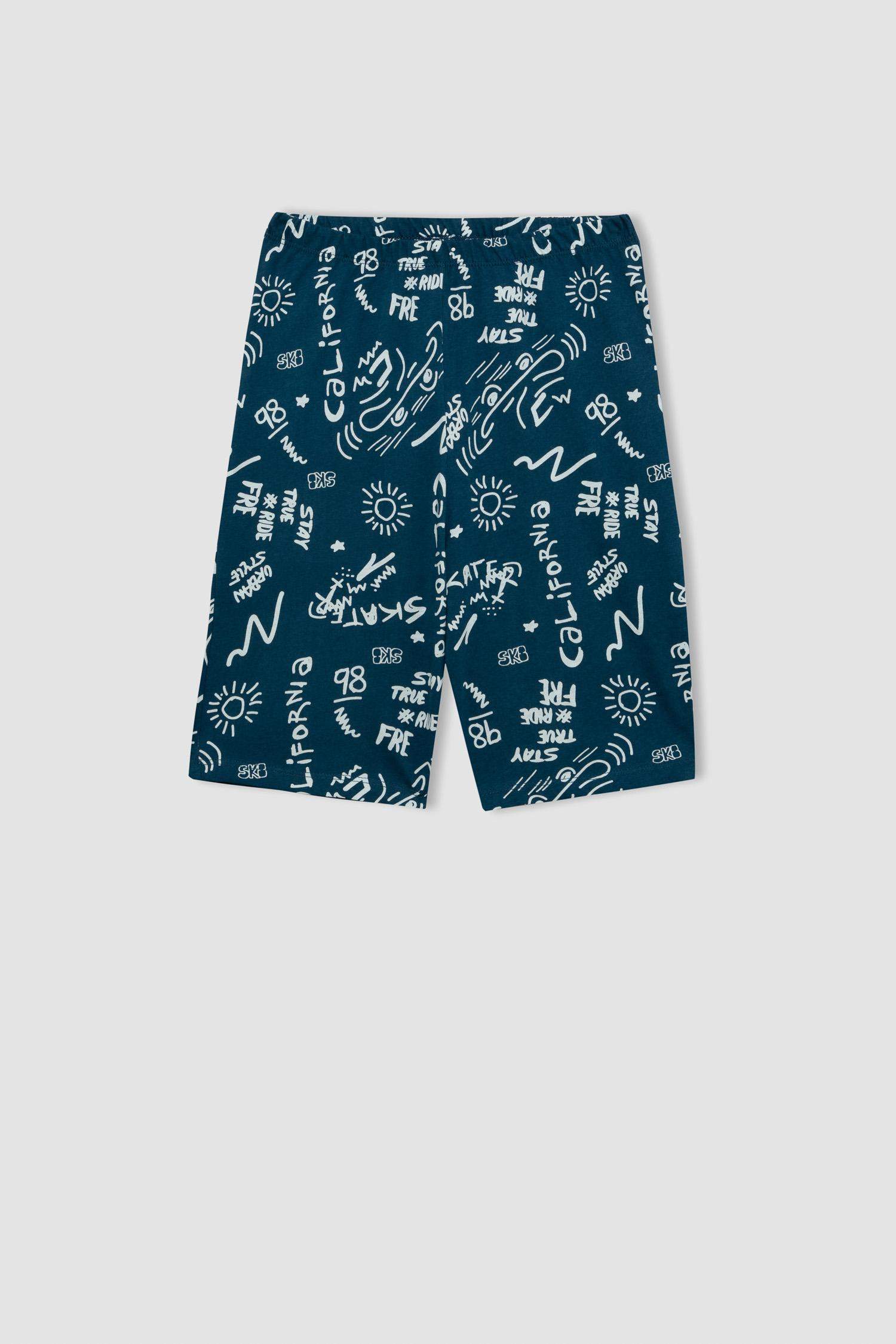 Erkek Çocuk Pijama Takımı Bisiklet Yaka Baskılı Kısa Kollu Şort