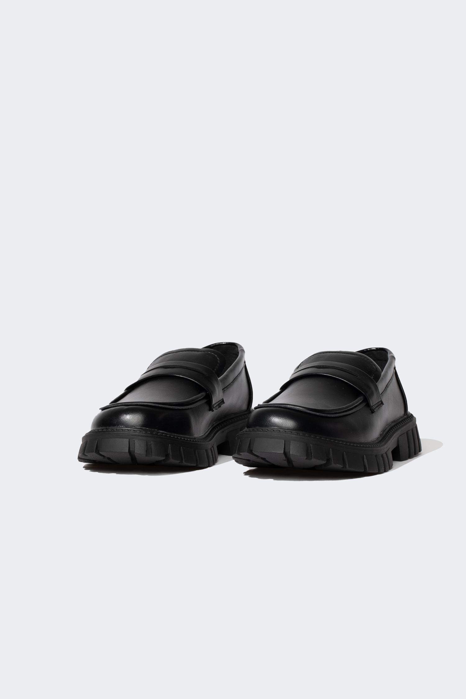 Girl High Sole Slip On Faux Leather Flat Shoes