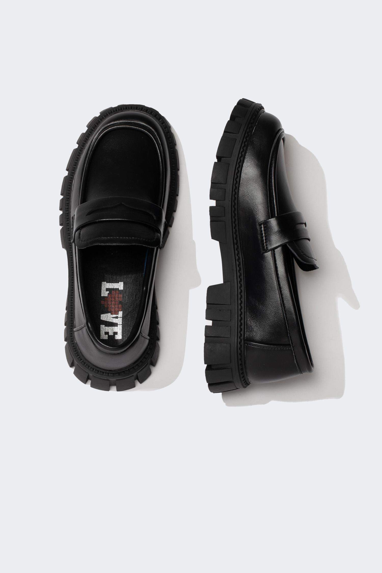 Girl High Sole Slip On Faux Leather Flat Shoes