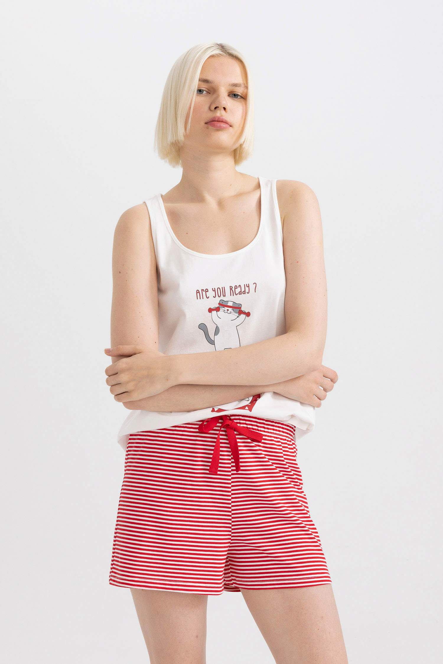 Baskılı Pijama Takımı Atlet-Fall in Love Üst Şort-Fall in Love