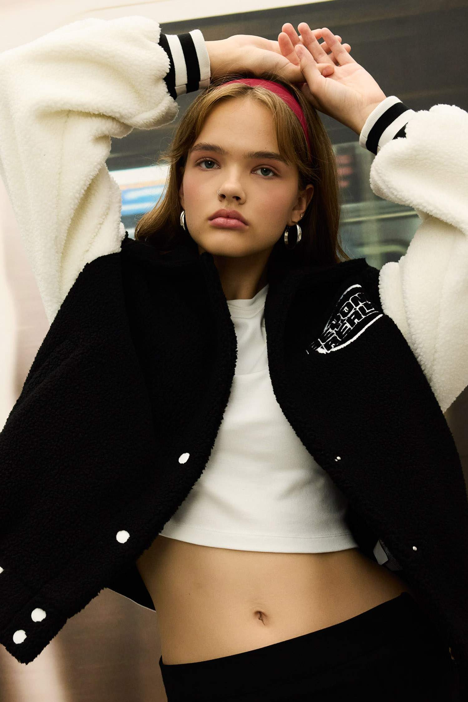 Coool Oversize Geniş Kalıp Pelüş Bomber Mont Ceket Polo Yaka Nakışlı Çıtçıtlı Cepli