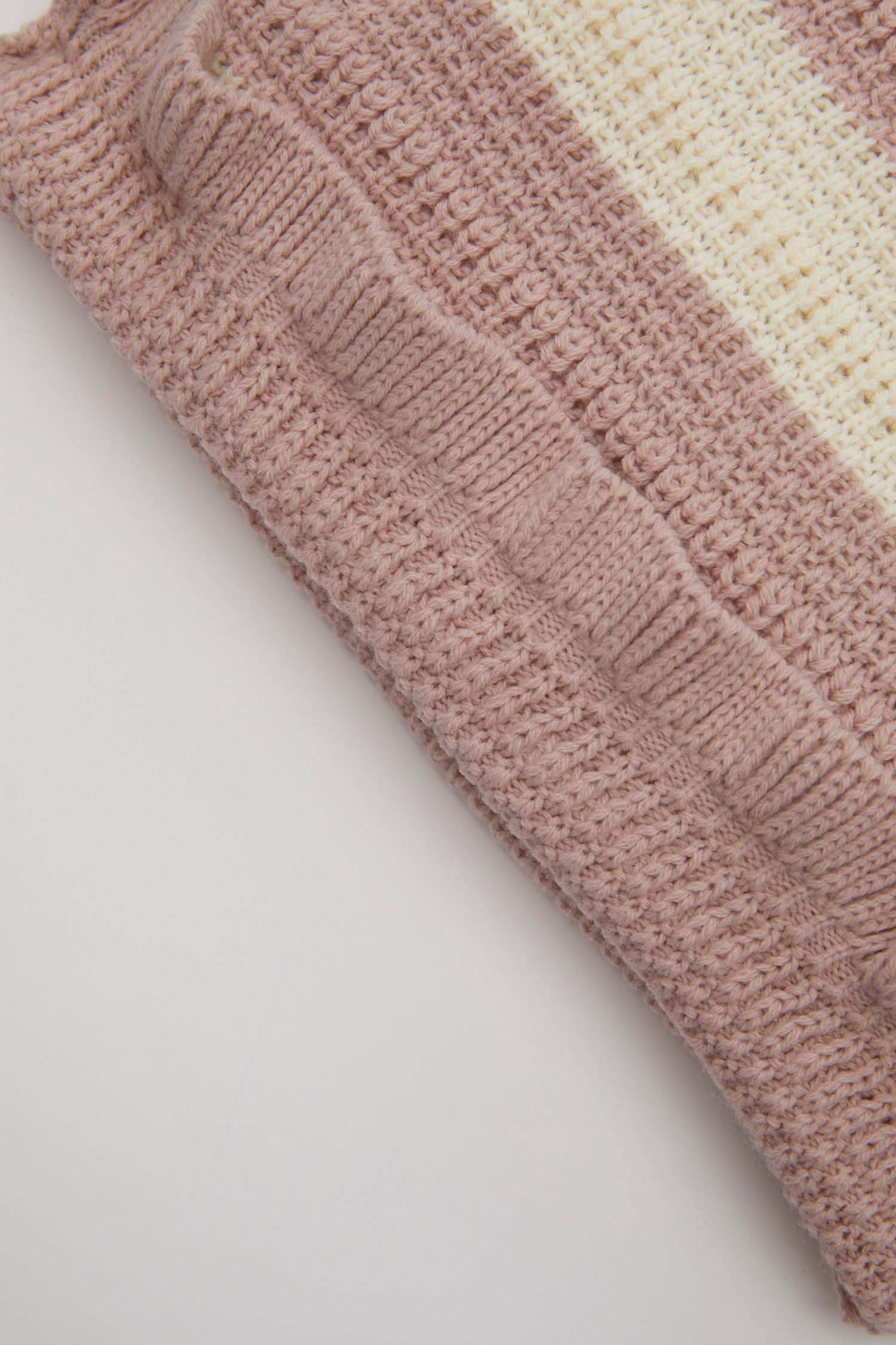 Kız Bebek Çizgili Bisiklet Yaka Düğmeli Triko Kazak