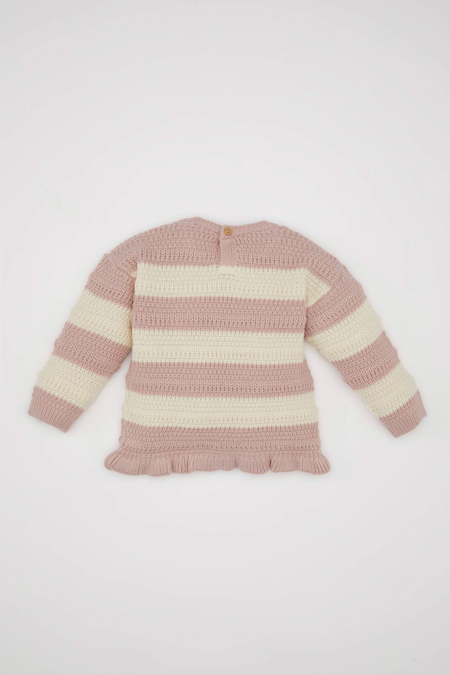 Kız Bebek Çizgili Bisiklet Yaka Düğmeli Triko Kazak