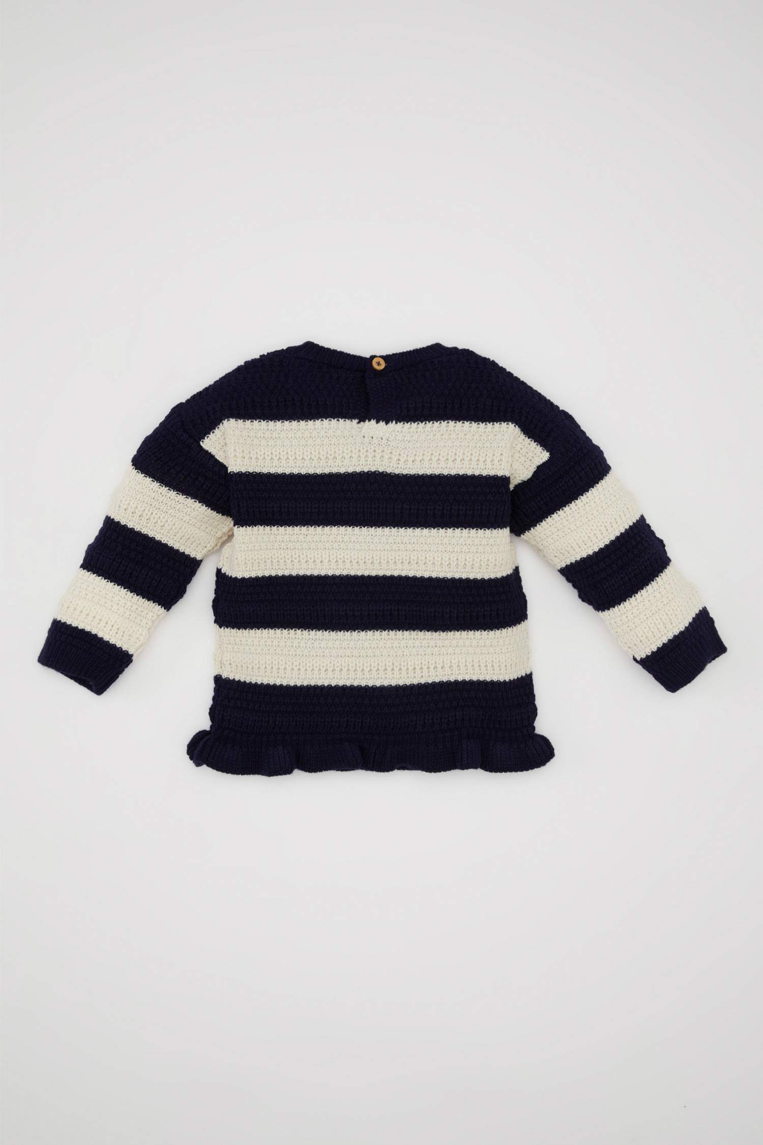 Kız Bebek Çizgili Bisiklet Yaka Düğmeli Triko Kazak