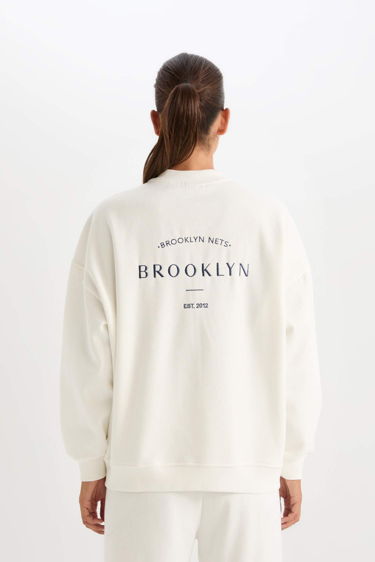 DeFactoFit NBA Brooklyn Nets Oversize Geniş Kalıp Kolej Yaka Sırt Baskılı Bomber Hırka