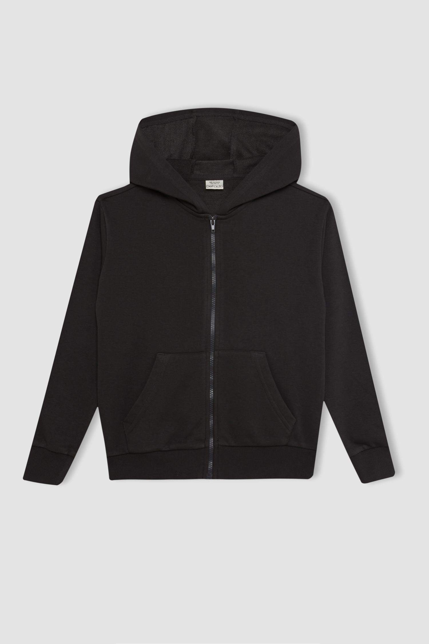 Kız Çocuk Antrasit Basic Düz Kapüşonlu Fermuarlı Okul Hırkası