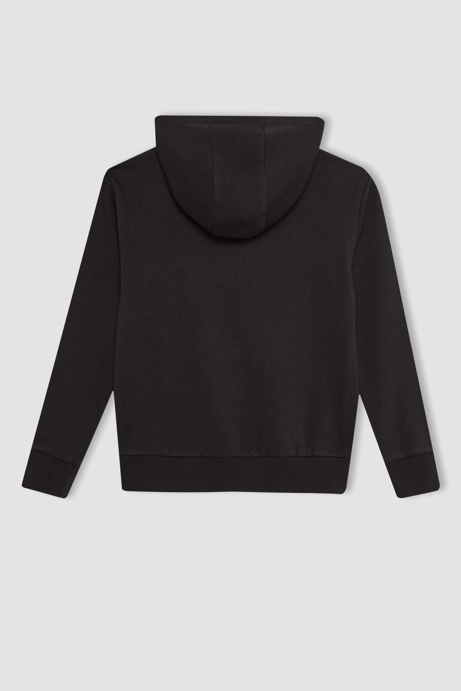 Kız Çocuk Antrasit Basic Düz Kapüşonlu Fermuarlı Okul Hırkası